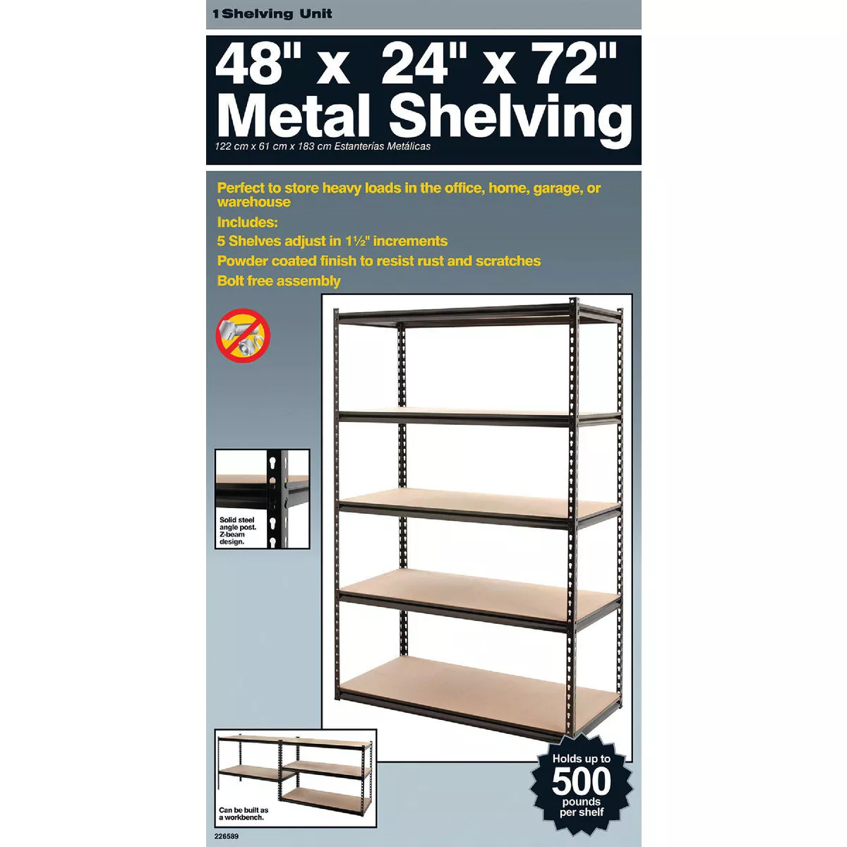 Z-Beam 48 In. x 72 In. x 24 In. Black Steel 5-Tier Shelving