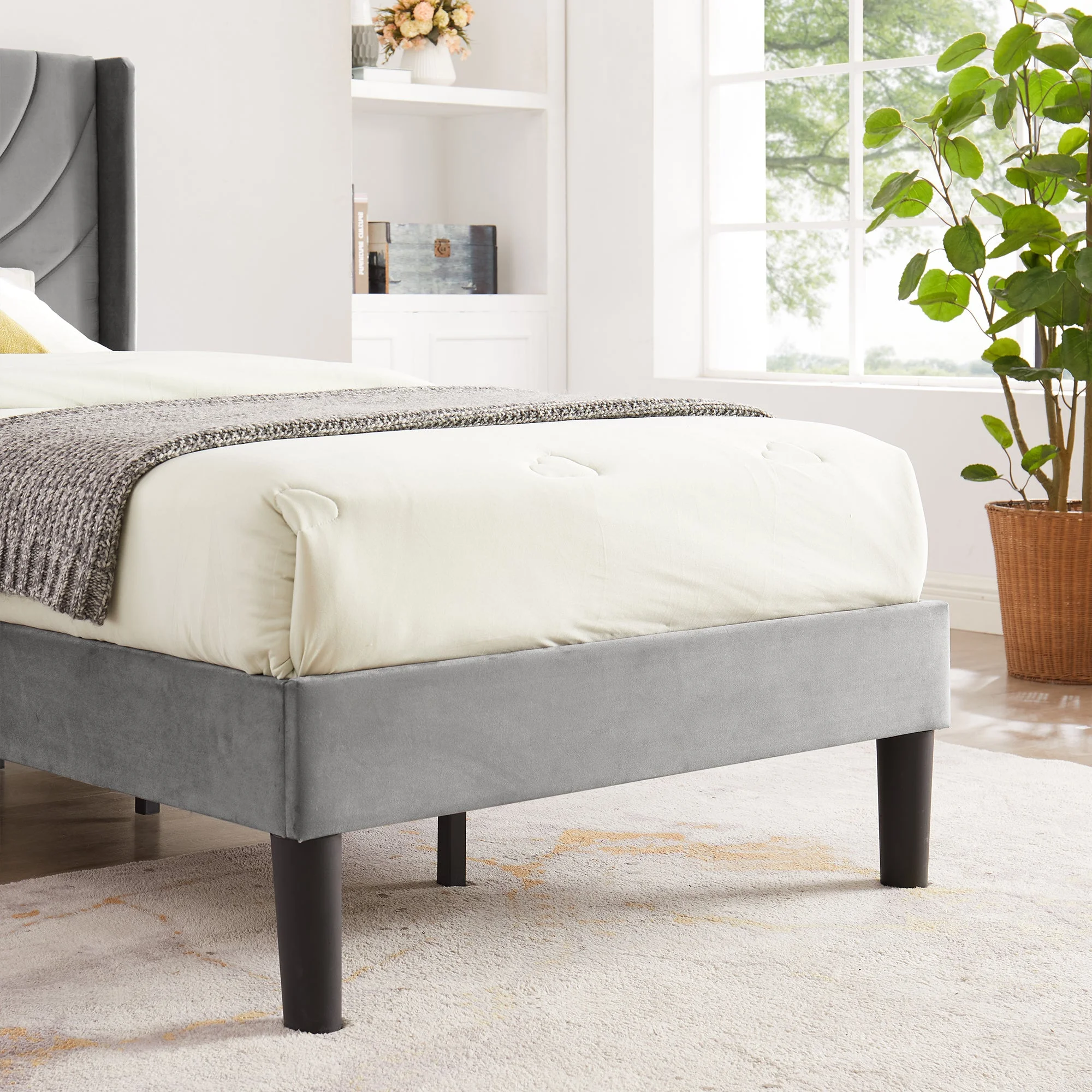 VECELO Set of 2 Twin Bed Frames, Modern Upholstered Platform Bed Frame with Tufted Headboard, No Box Spring Needed, Dark Green - Image 15