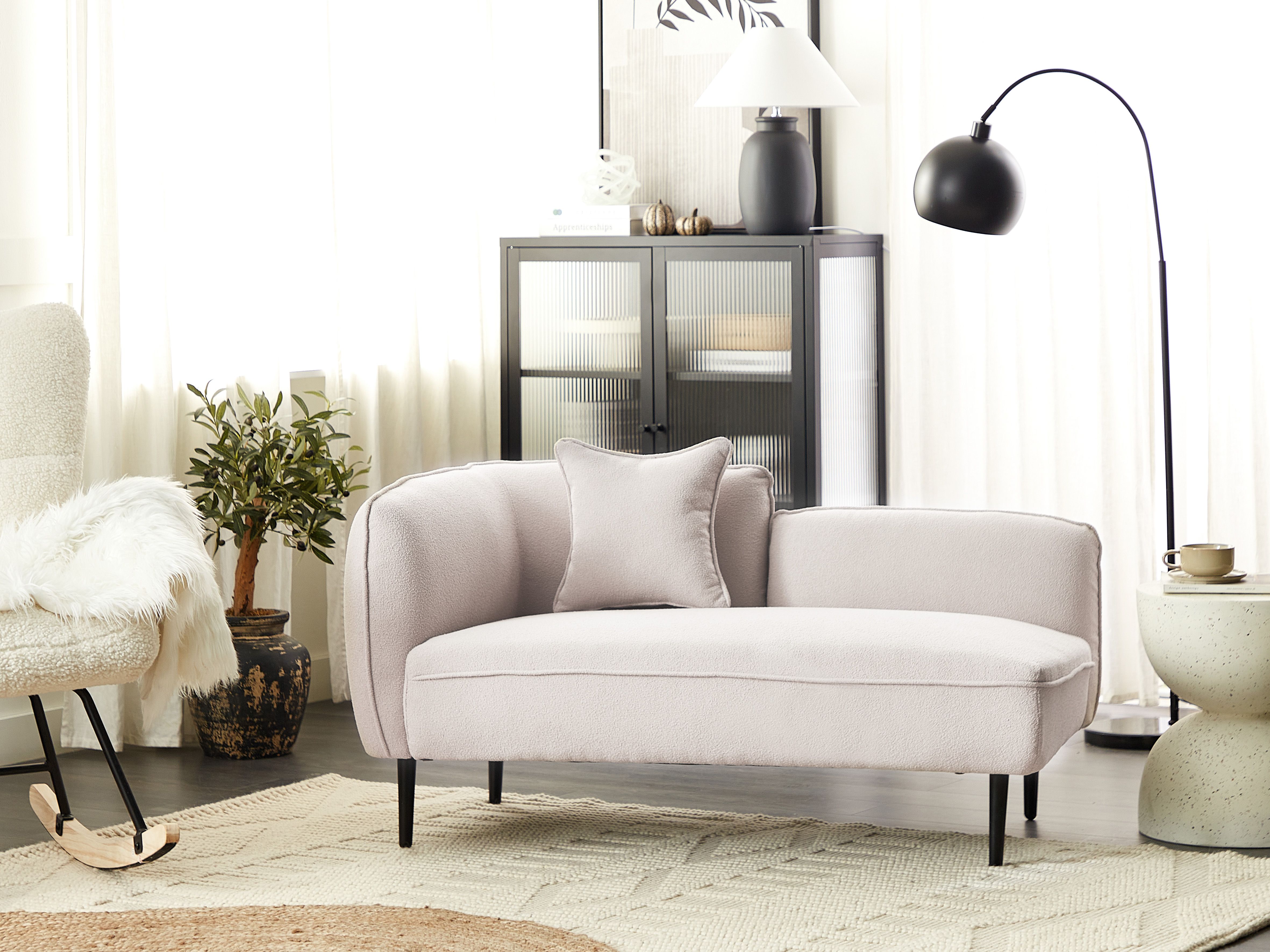 Left-Hand Chaise Lounge CHEVANNES Boucle Light Beige