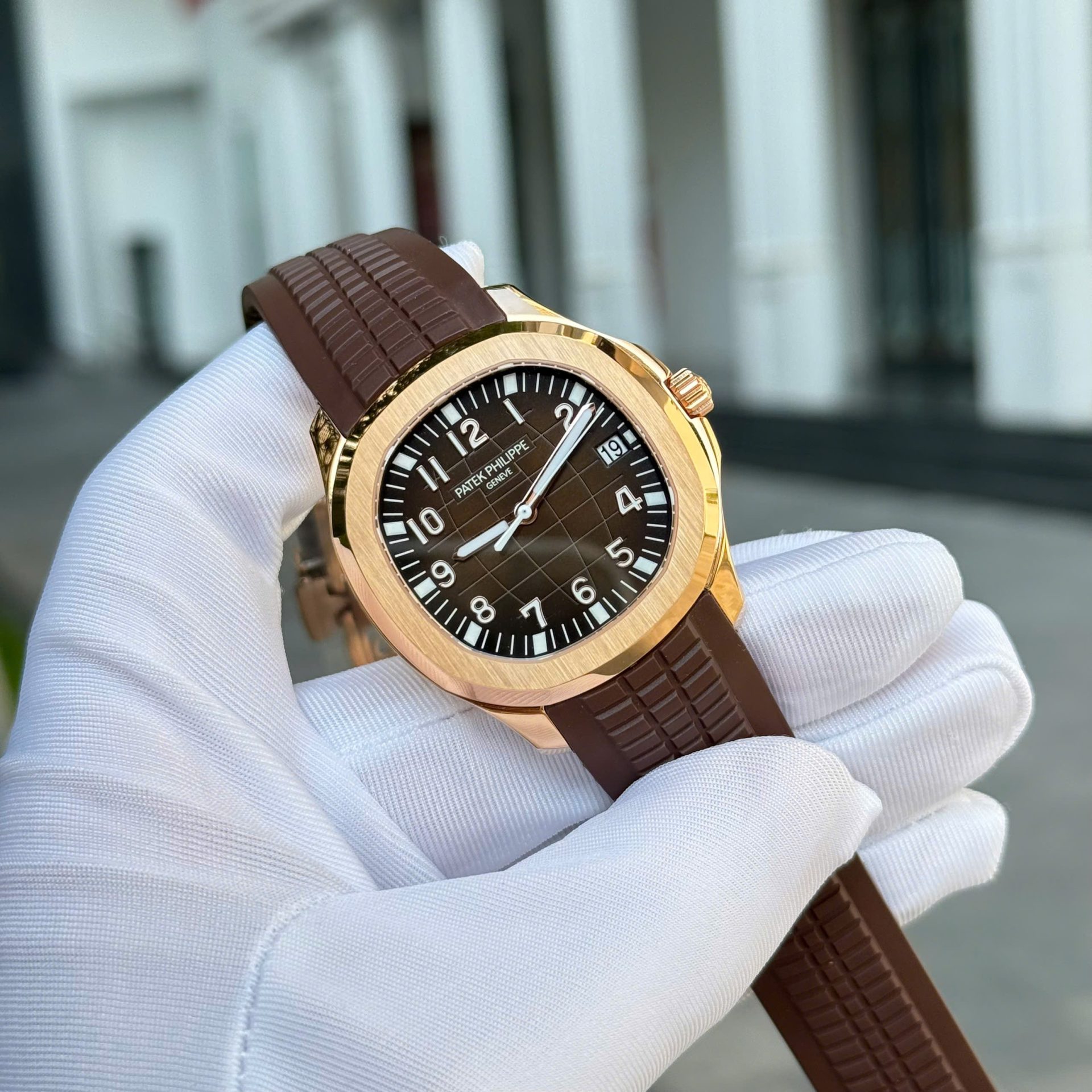 Patek Philippe Aquanaut 5167 Rose Gold Fake Watches Brown Dial Rubber Strap Custom BBF Factory 40mm - Top club