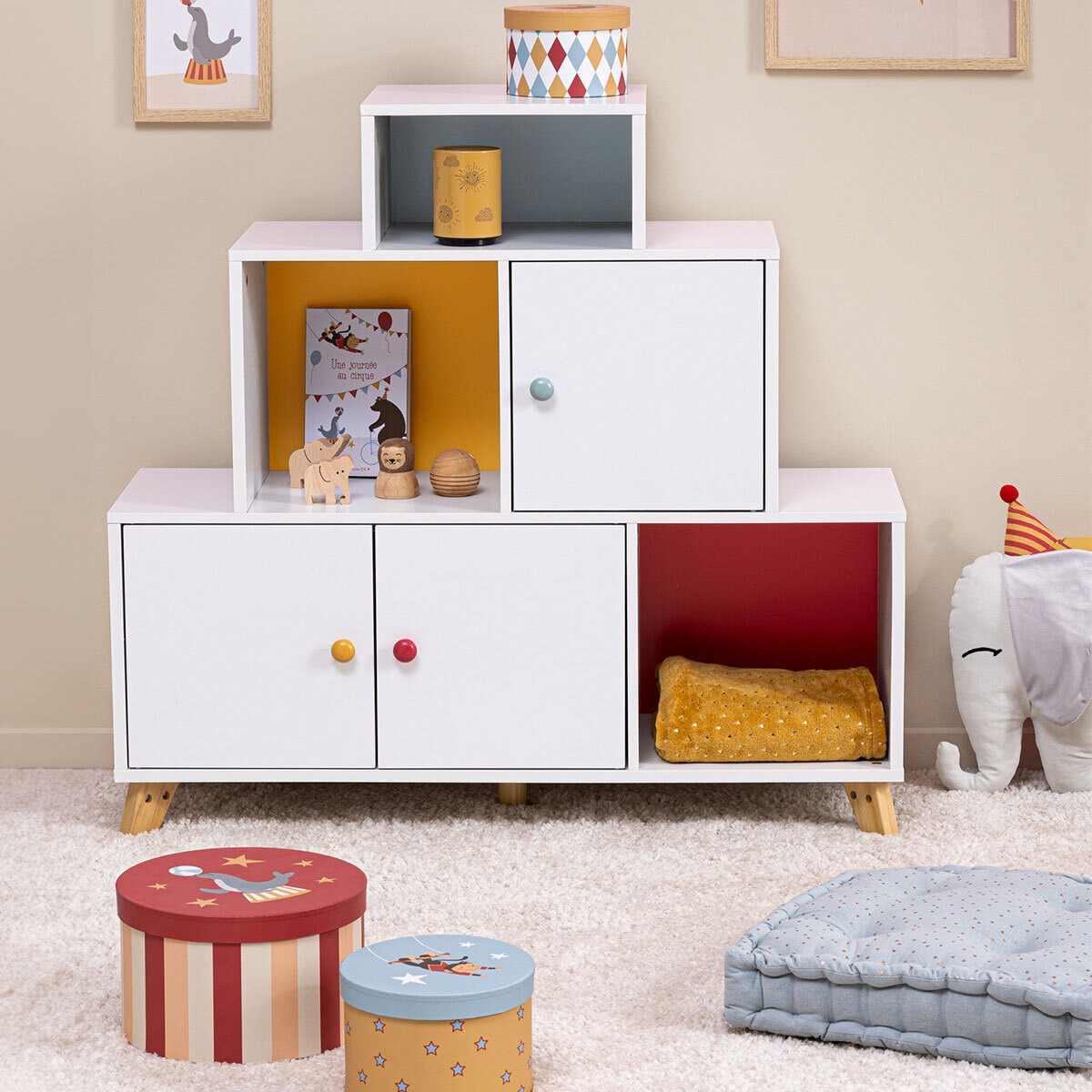 Set of 3 boxes "Circus" Cardboard, d.15/18/25 cm