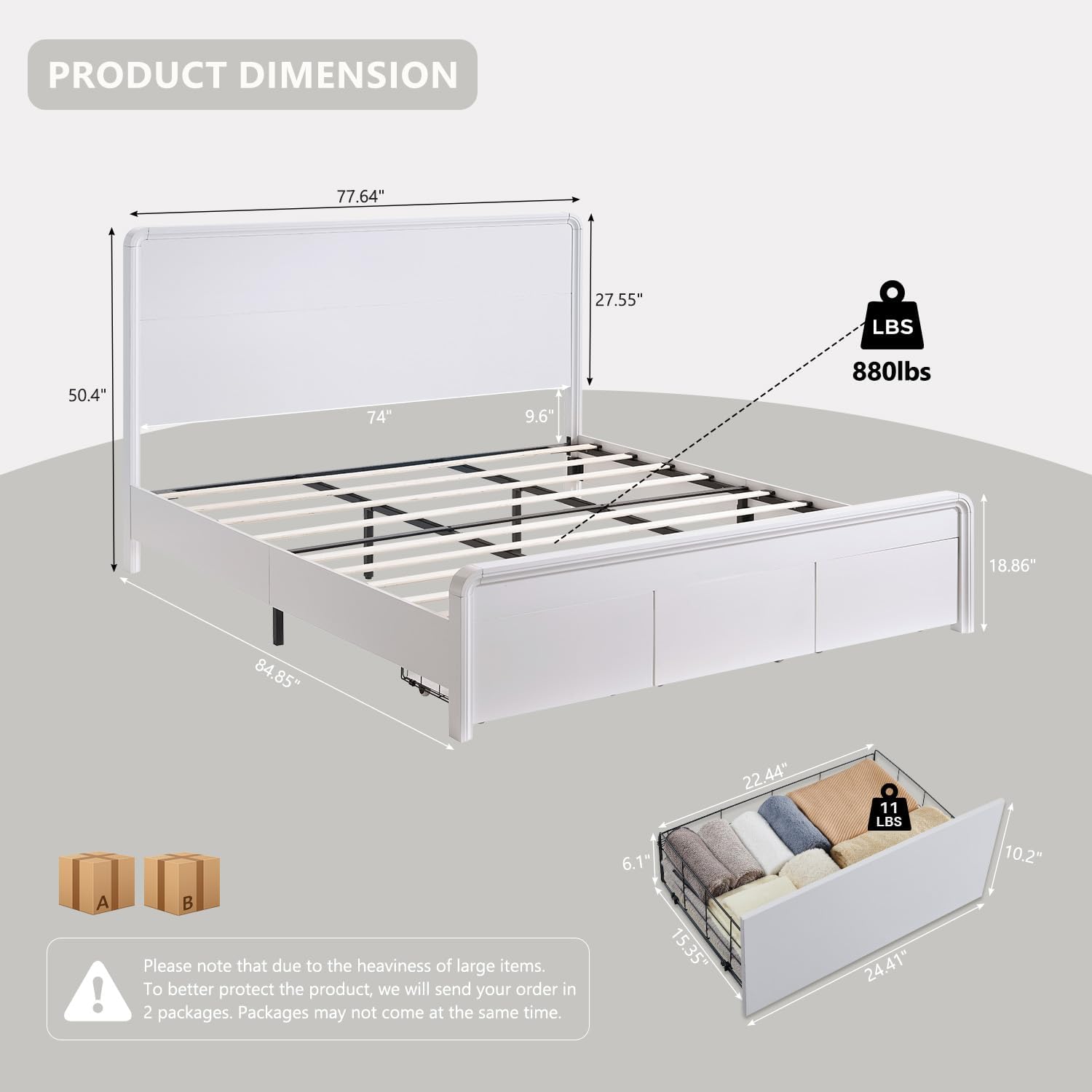 Modern King Size Bed Frame with 50