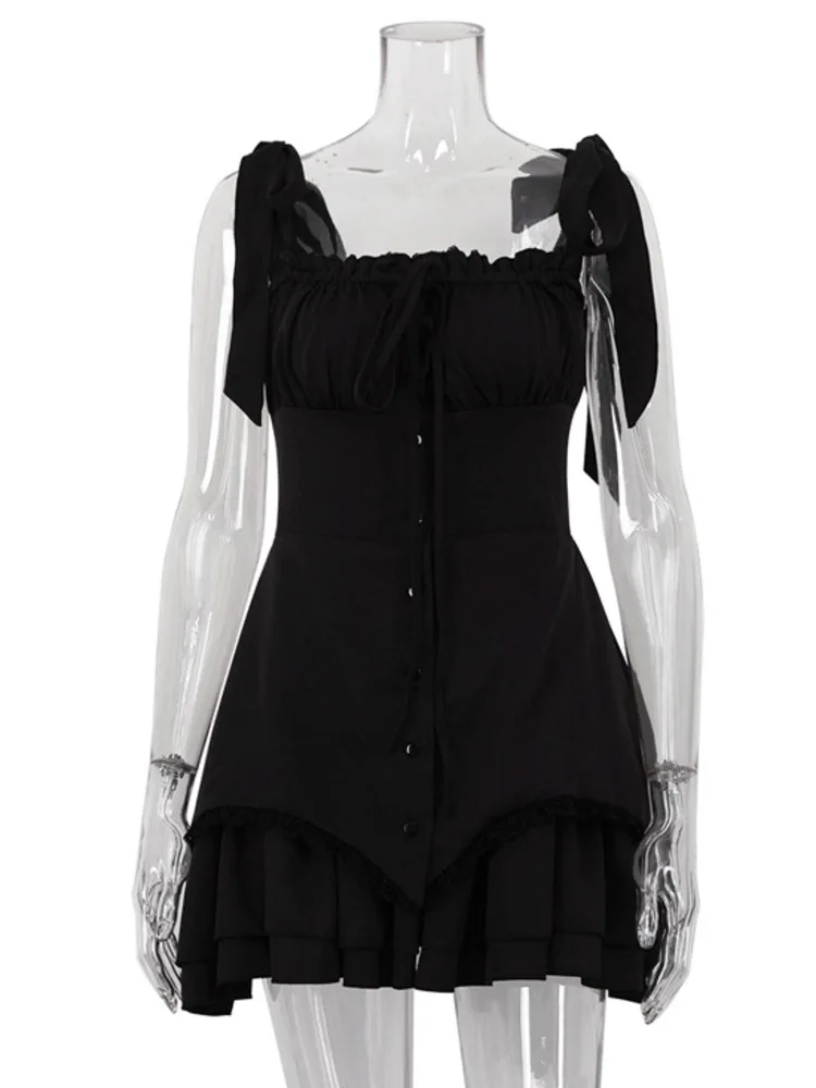 Sleeveless Ruffled Sexy Mini Dress For Women Robe Spaghetti Strap Backless Lace-up Bodycon Dress Elegant Clubwear - AZJHJ