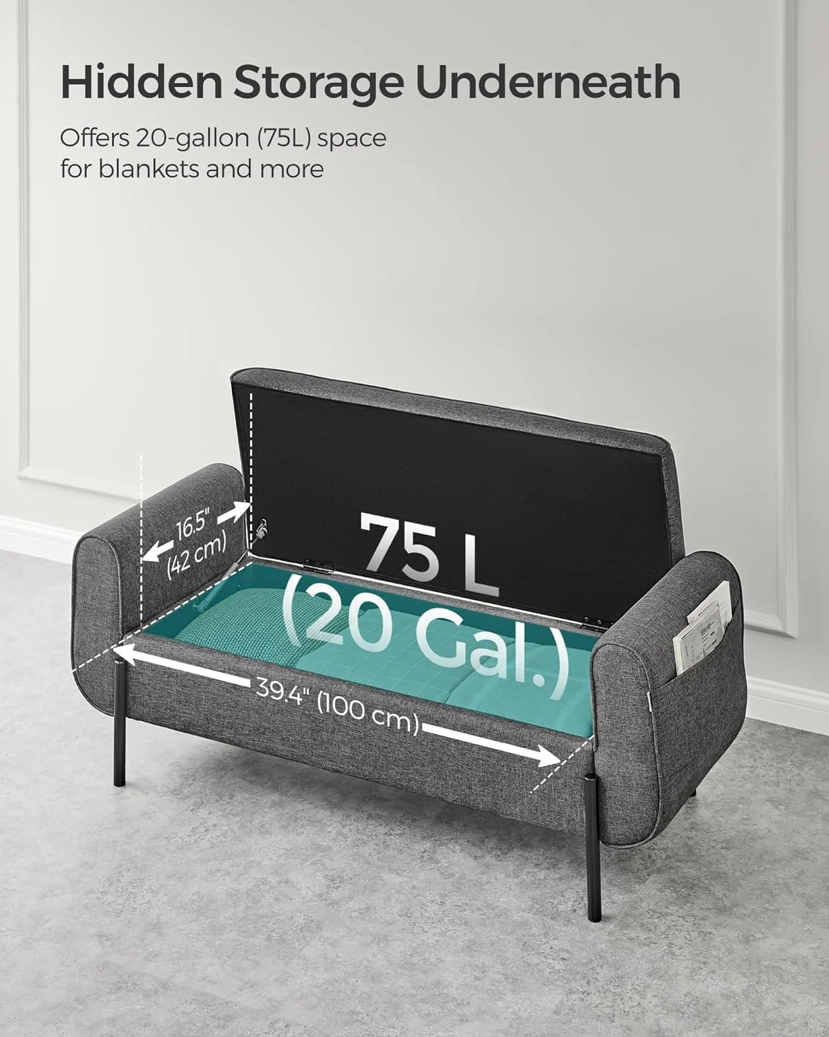 SONGMICS 46.5" Storage Ottoman Bench Storage Bench Bedroom Bench 330lb Load Capacity Solid Wood Legs Light Gray - Image 29