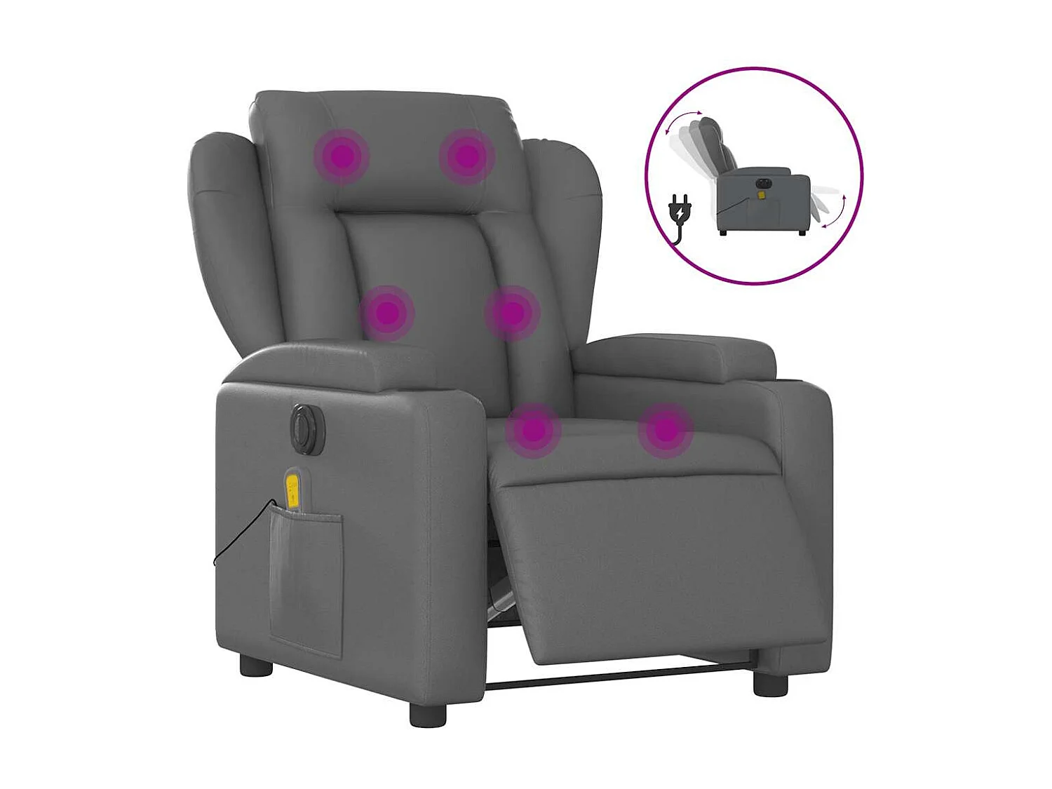 Fauteuil inclinable électrique-Fauteuil de massage pour Salon gris similicuir SHL4632