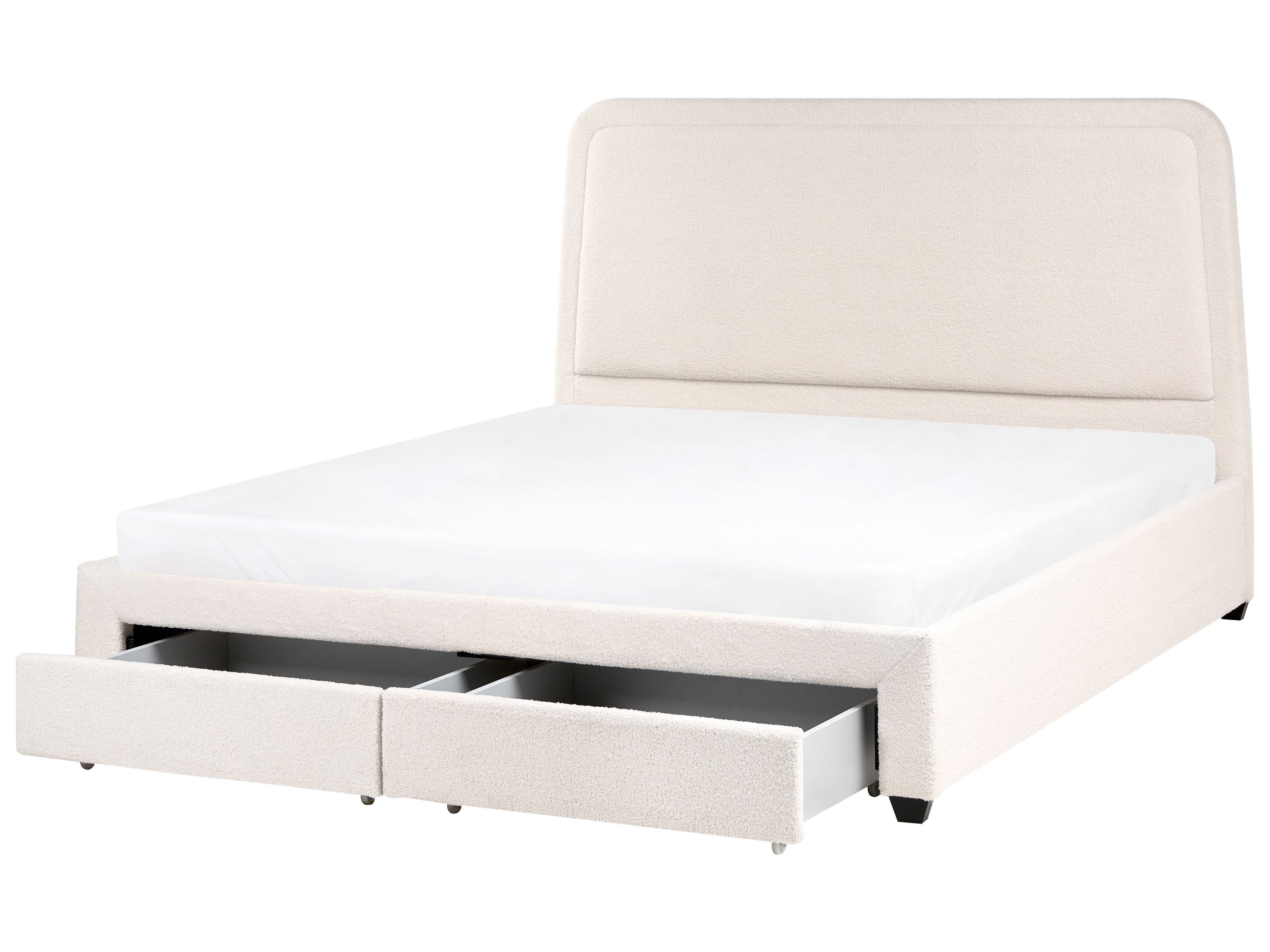 Bed with Storage Drawers Boucle SARDENT 180 x 200 cm (EU Super King) Off-White