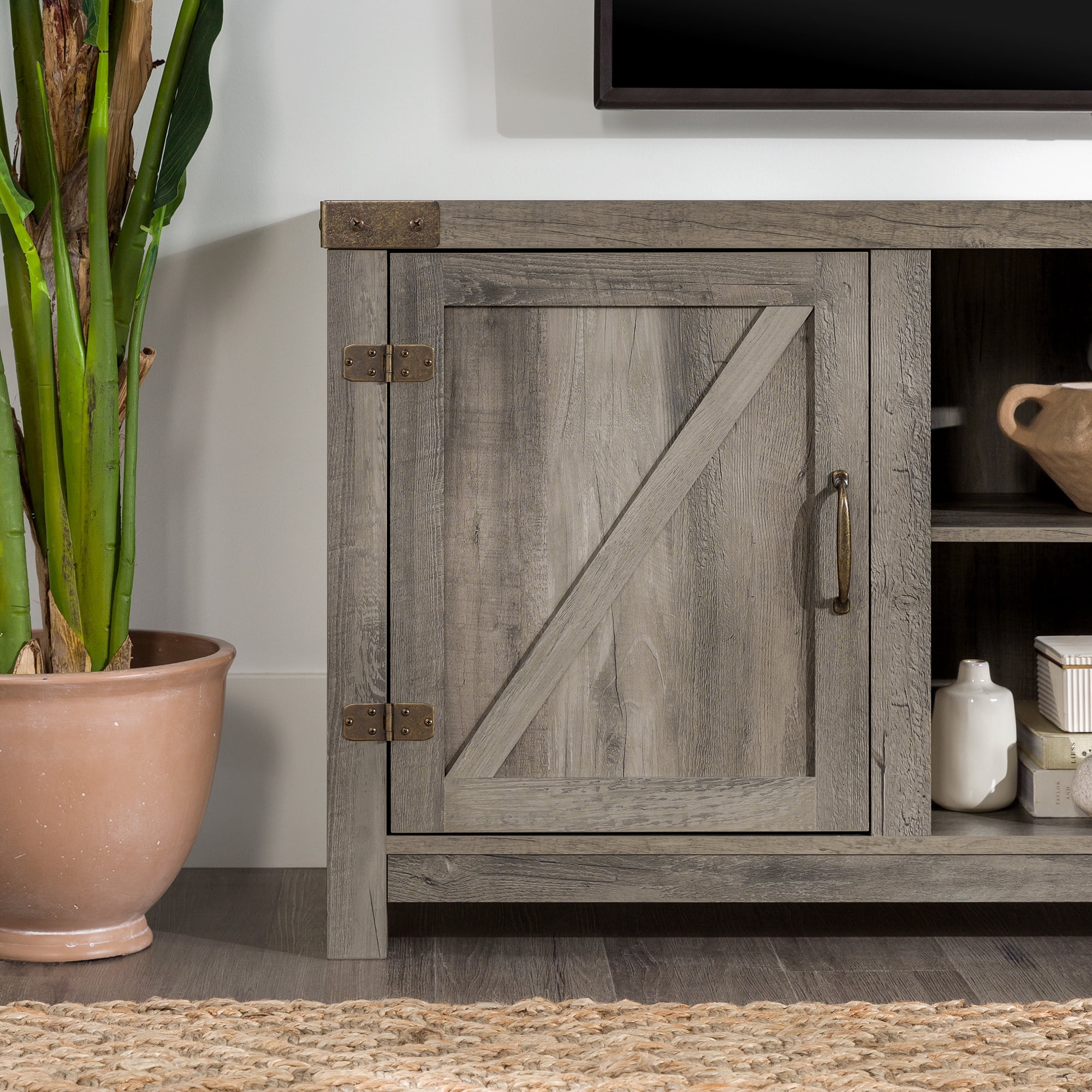 Walker Edison Modern Farmhouse Barn Door TV Stand for TVs up to 65", Grey Wash - Image 18