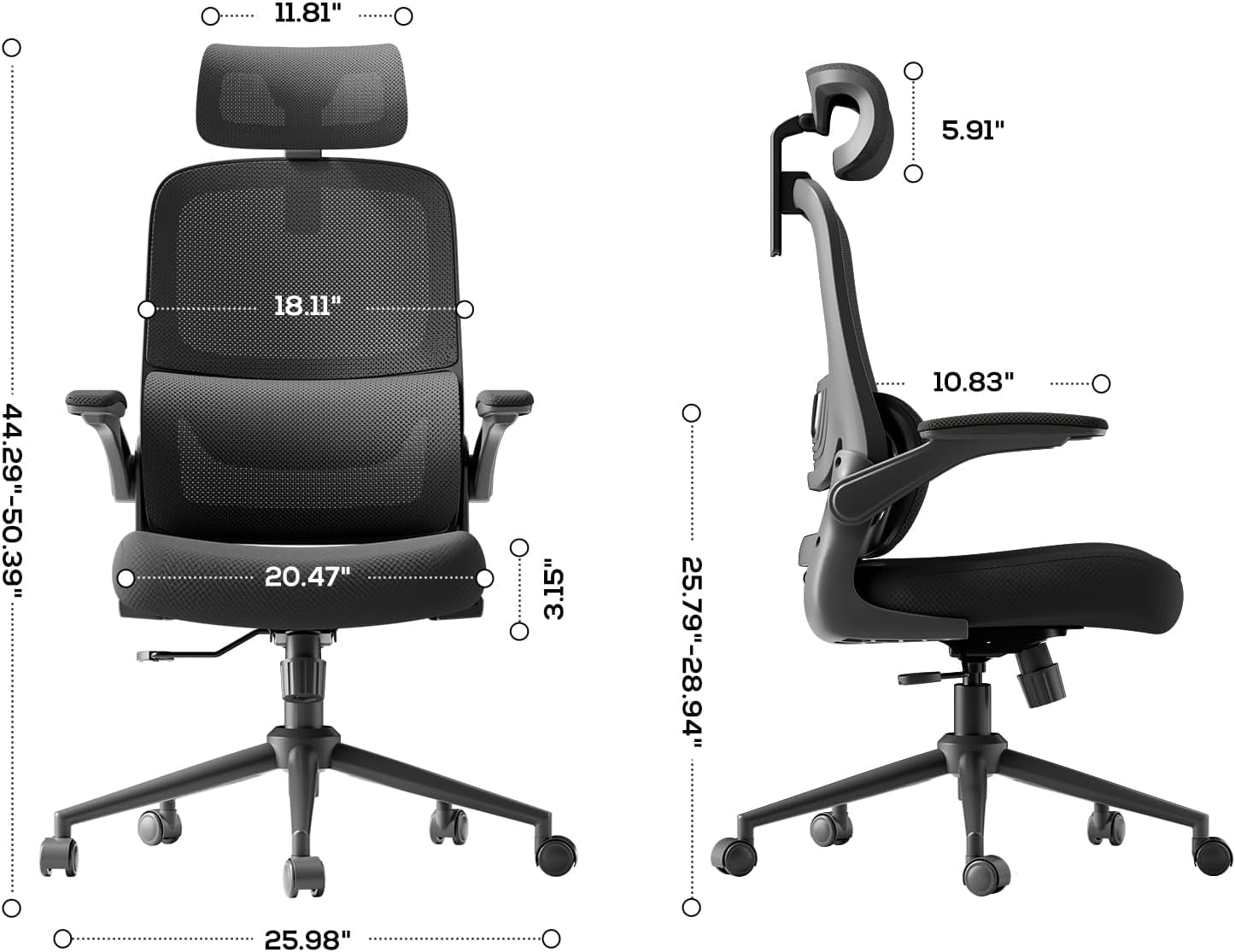 Hbada P1 Office Chair, Desk Chair with Adjustable Lumbar Support, Home Office Desk Chair with 2D Headrest, FILP-up Armrest, Swivel Computer Chair, Black