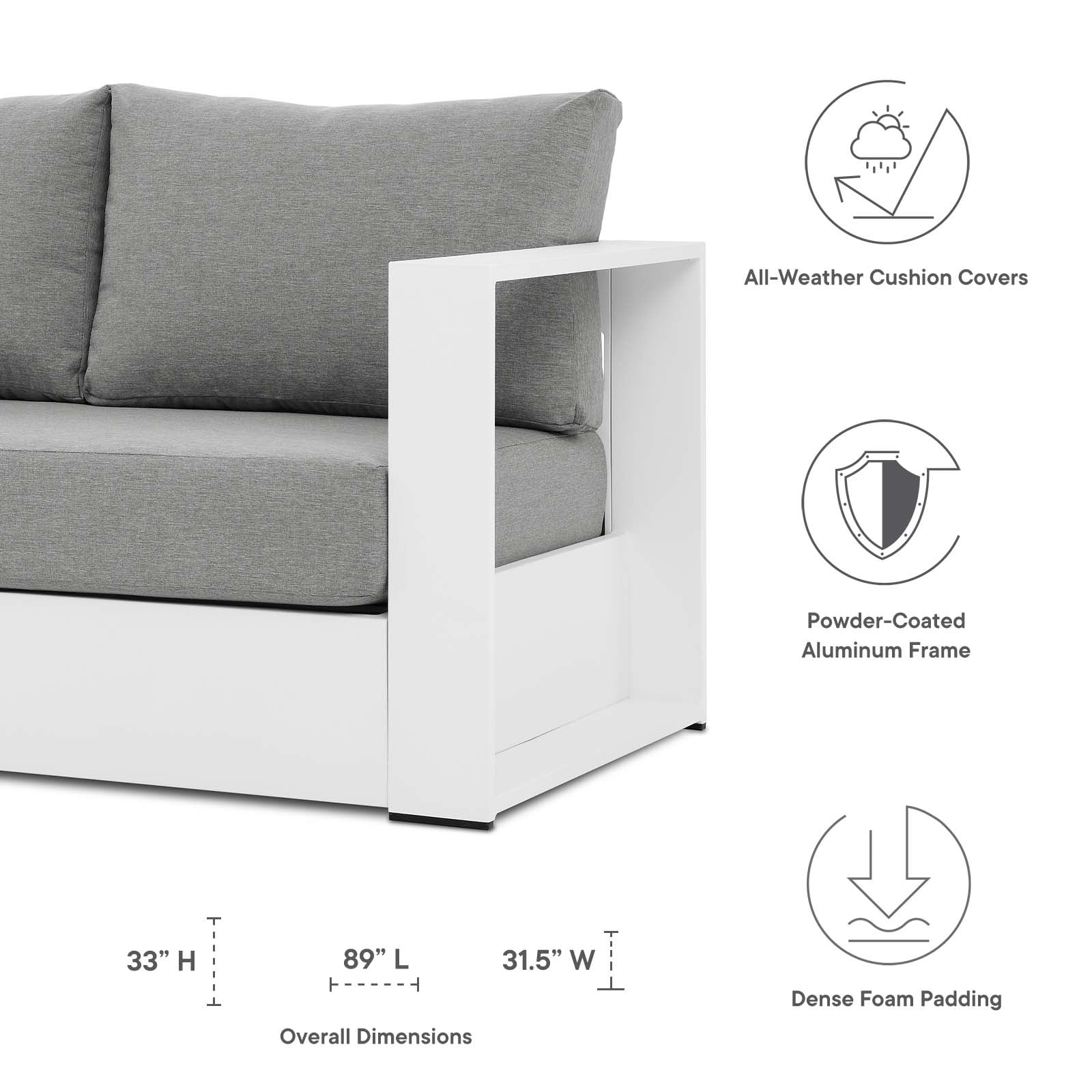 Lounge Sofa Table Set, Grey Gray, Aluminum, Metal, Fabric, Modern Contemporary, Outdoor Patio Balcony Cafe Bistro Garden Furniture Hotel Hospitality - Image 44