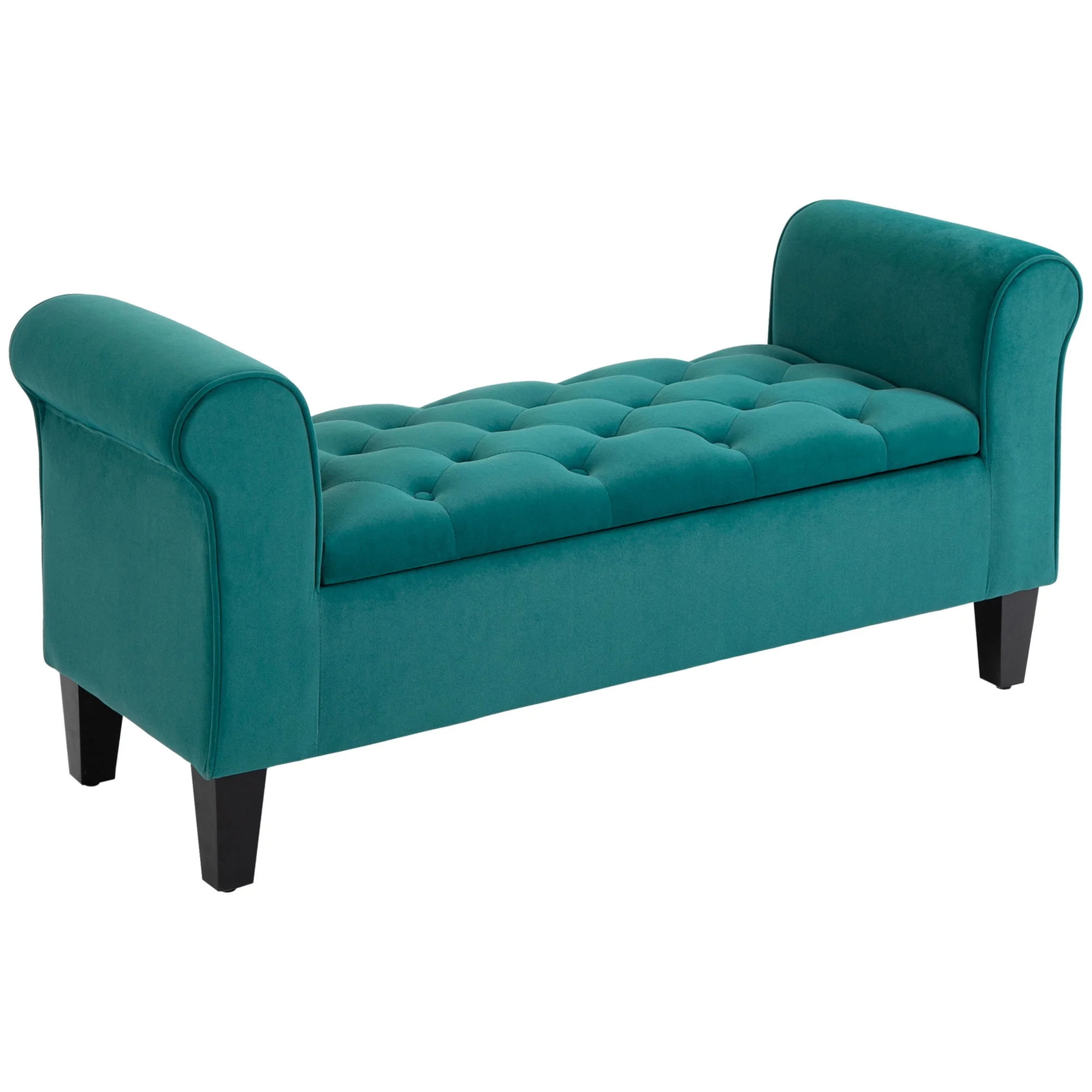 HOMCOM Button-Tufted Storage Ottoman Bench, Upholstered Bench with Rolled Armrests for Living Room or Hallway, Blue - Image 11