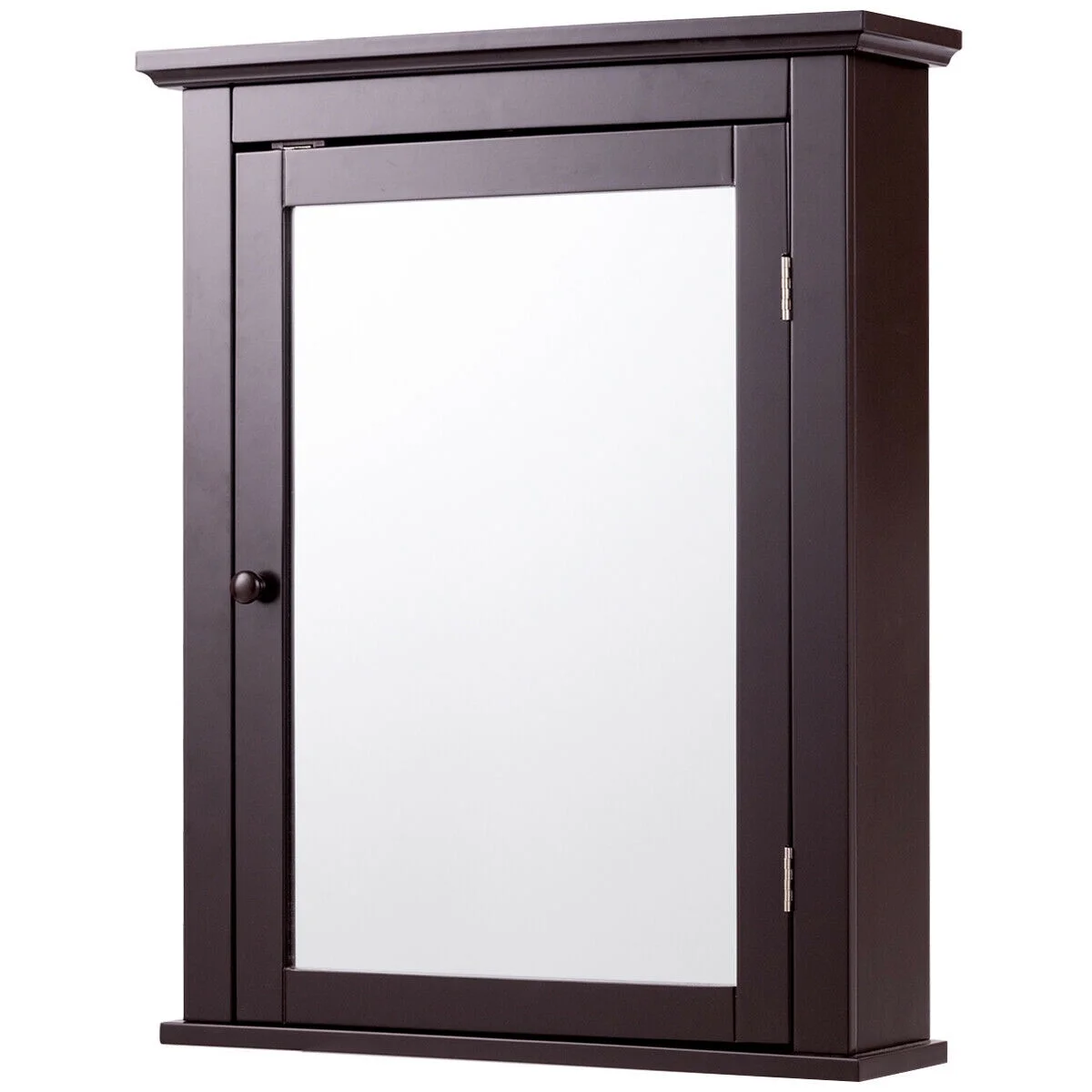 Gymax Bathroom Mirror Cabinet Adjustable Shelf Wall Mounted Medicine Storage Brown