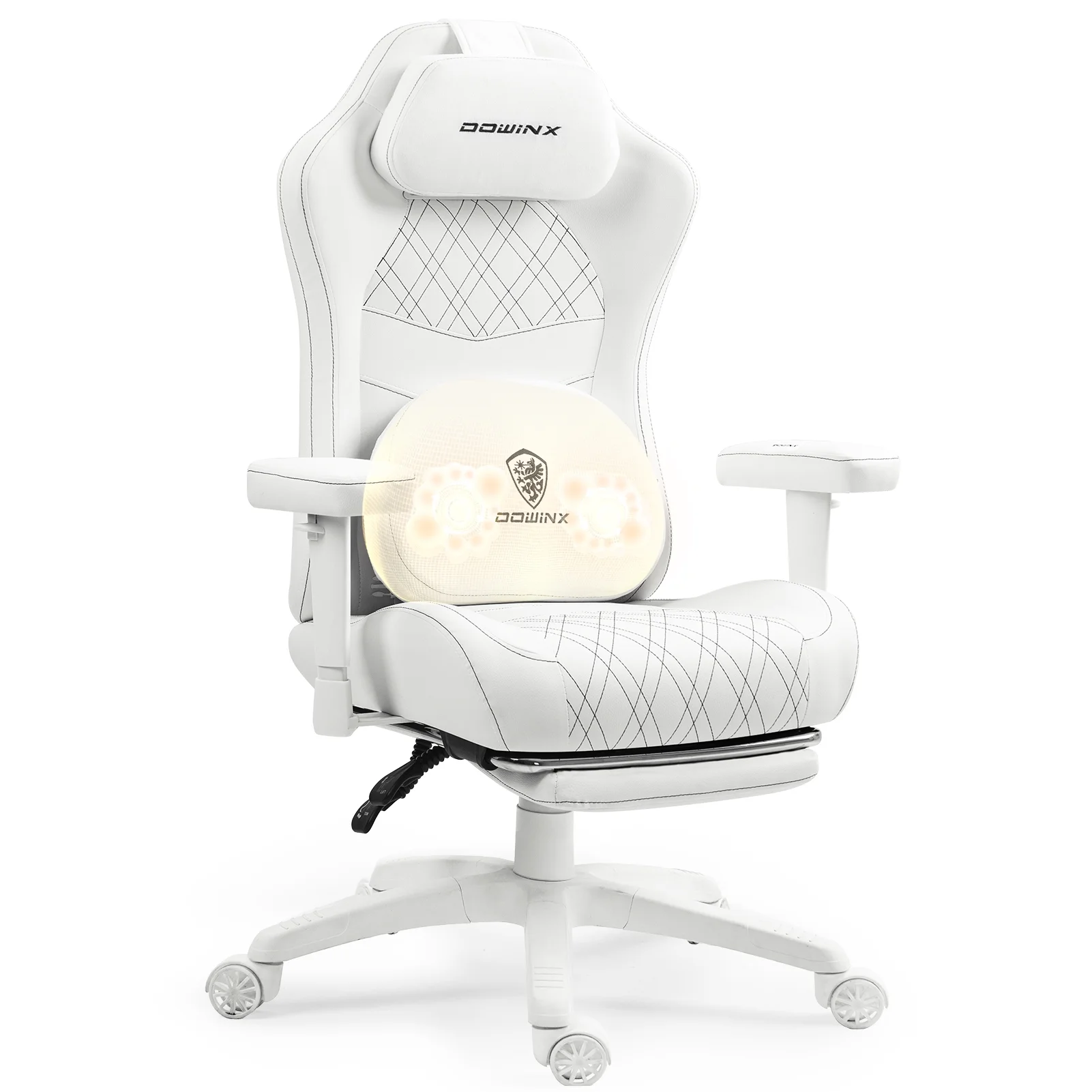 Dowinx Heated Massage Gaming Chair - Ergonomic Recliner with Pocket Spring Cushion, Adjustable Armrests & Footrest, Black-White - Image 13