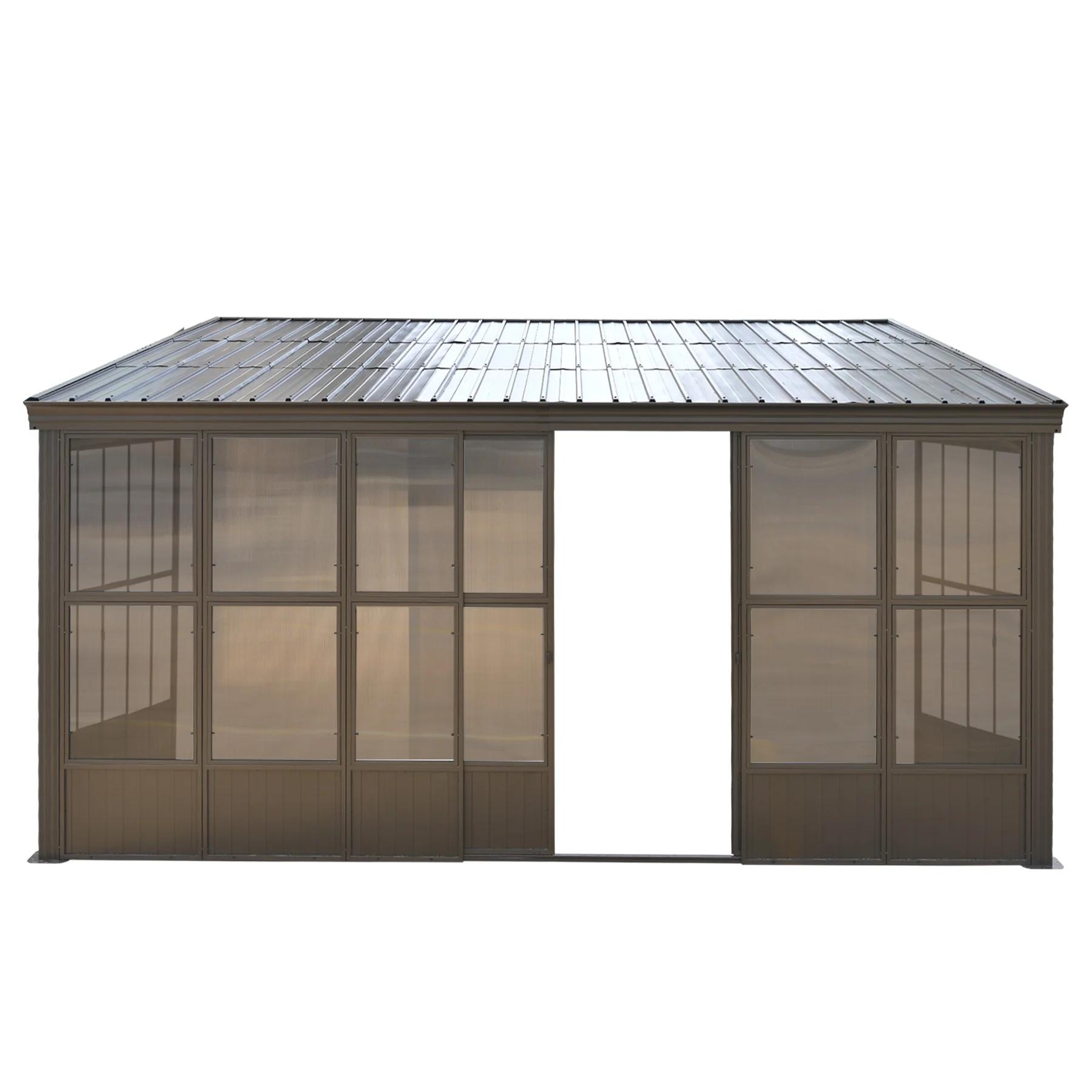 TOTAL Outdoor 10'x12' All-Season Sunroom Gazebo with Steel Roof, PVC Screen, Front & Side Door, Brown - Image 86