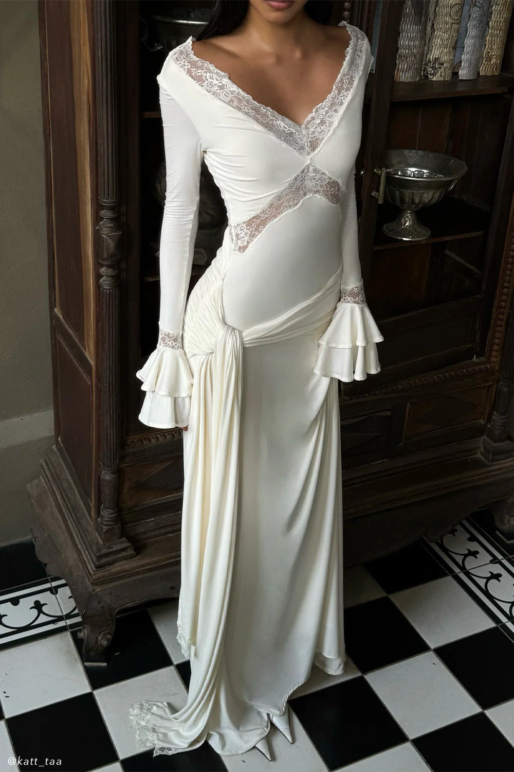Electra Slinky Lace Maxi Dress - Ivory