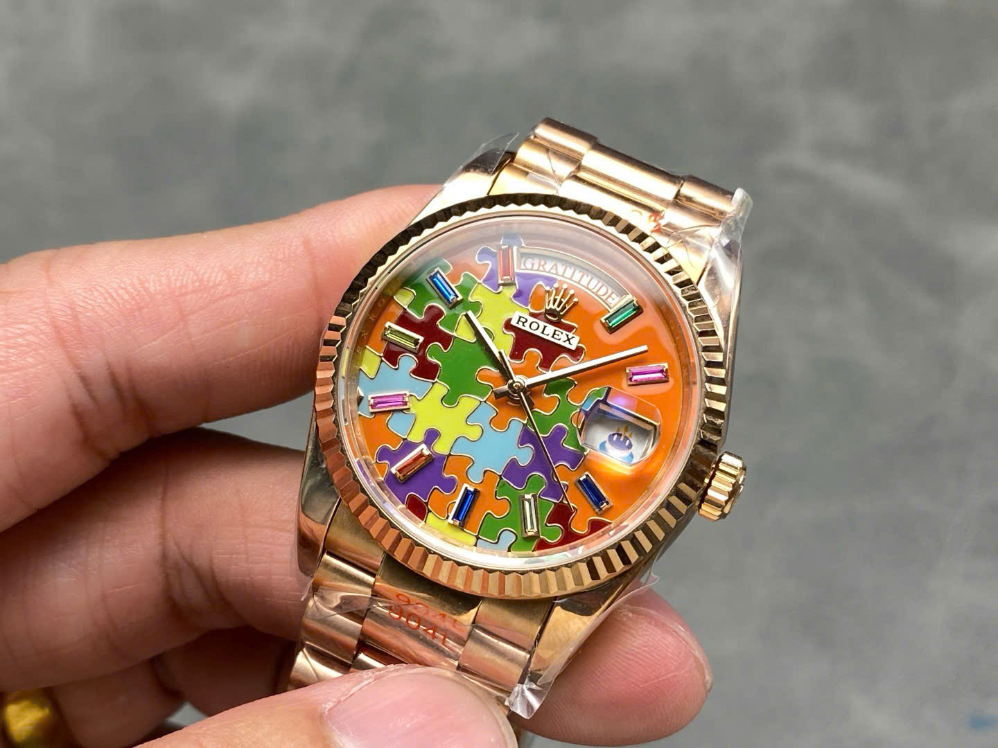 Rolex Day-Date 128235 Puzzle Emoji Jigsaw Motif Dial Best Replica Watches 36mm - Top club