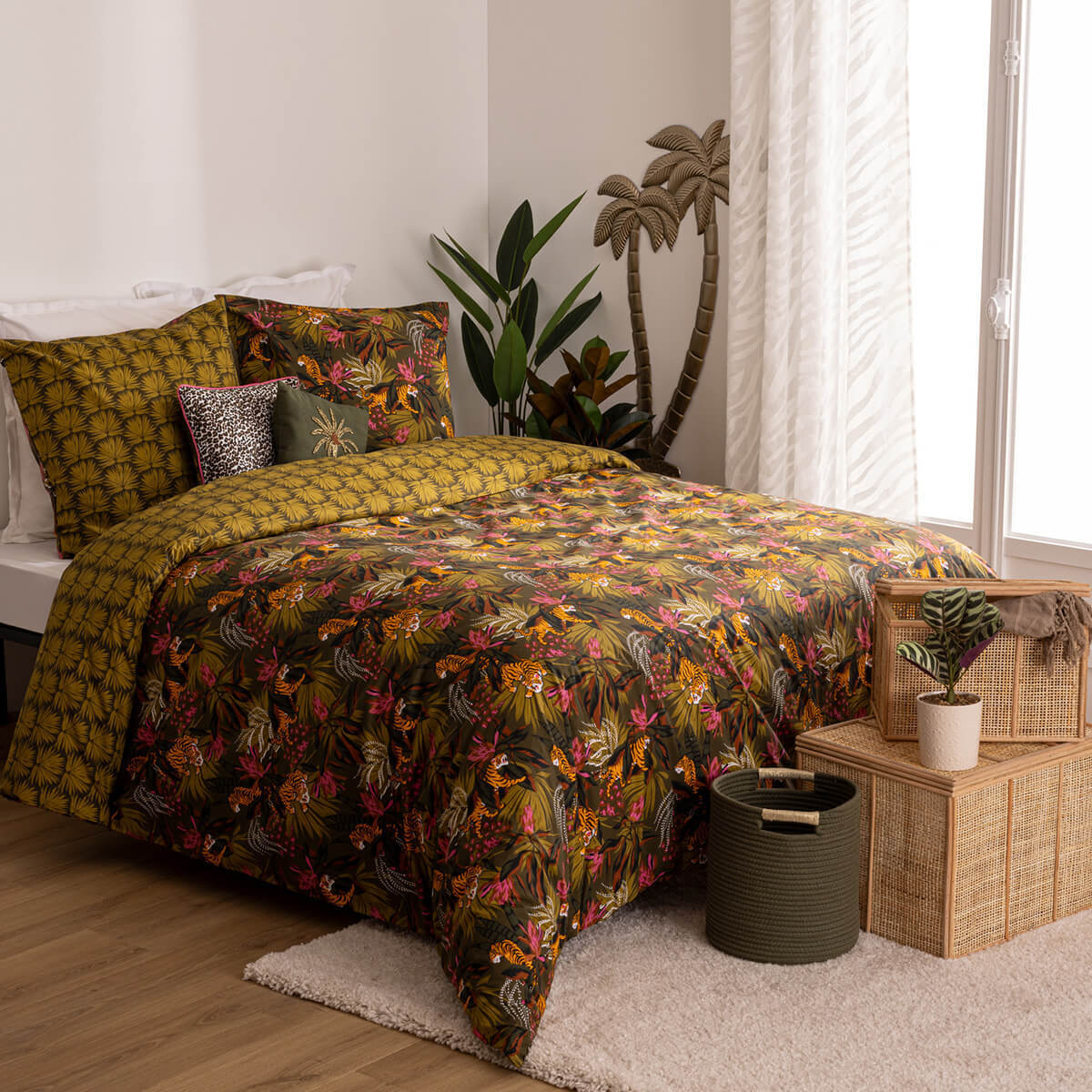 "Tropical boudoir" printed bed linen set Khaki green, 240x220 cm