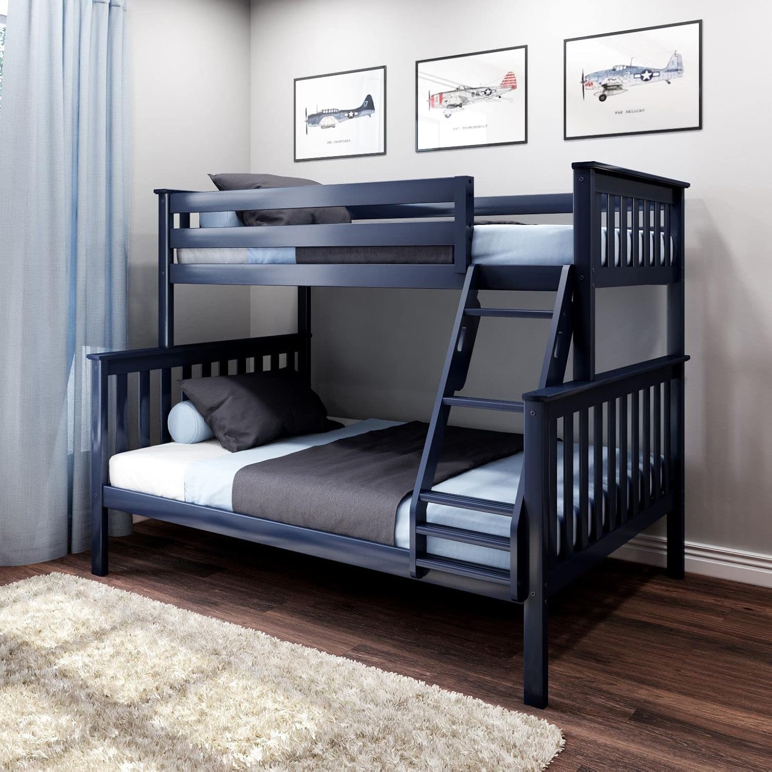 Max & Lily Bunk Bed Twin Over Full Size with Ladder, Solid Wood Platform Bed Frame with Ladder for Kids, 14