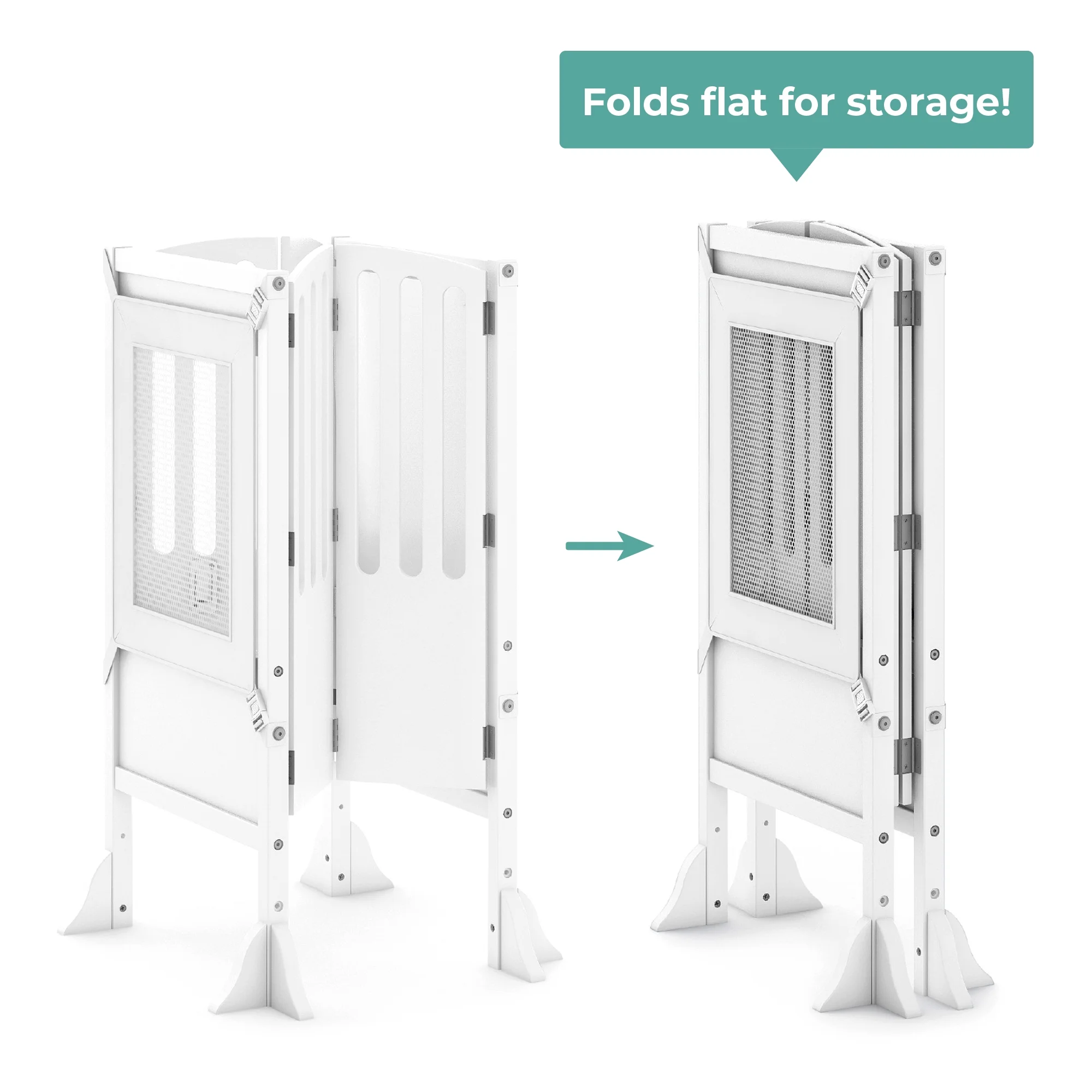 Guidecraft Contemporary Kitchen Helper Step Stool - White: Adjustable, Folding Montessori Toddler Tower - Safety Learning Furniture - Image 6
