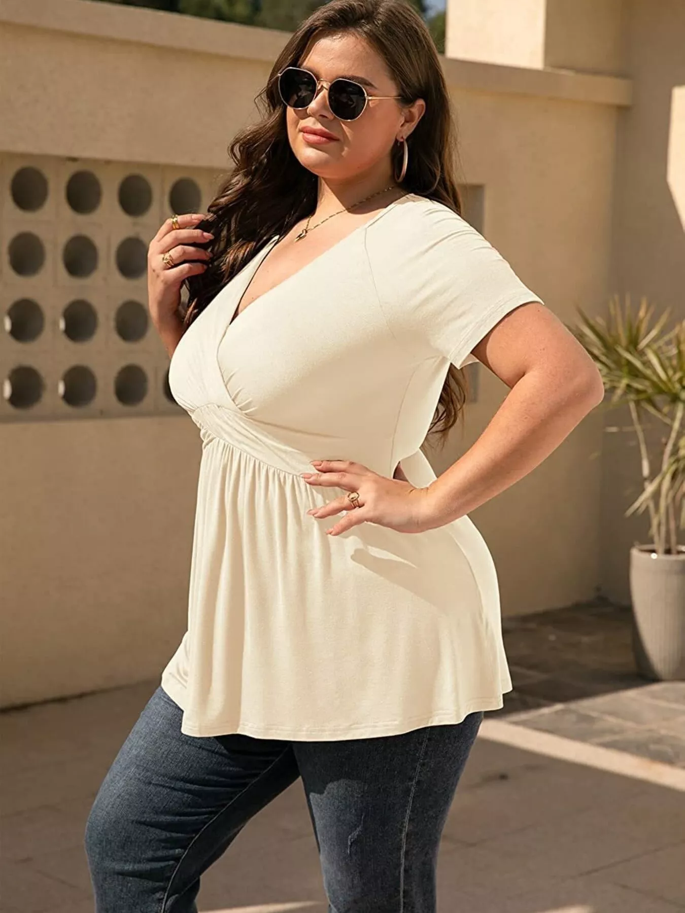 Plus Size Surplice Short Sleeve T-Shirt - ZKZOOK