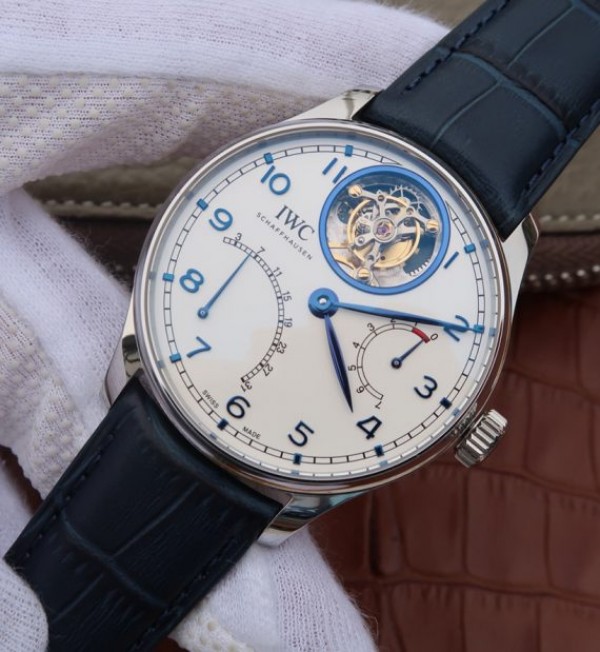 Replica IWC AZ Portuguese Tourbillon IW5046 White Dial Blue Markers - Elite Watch Atelier