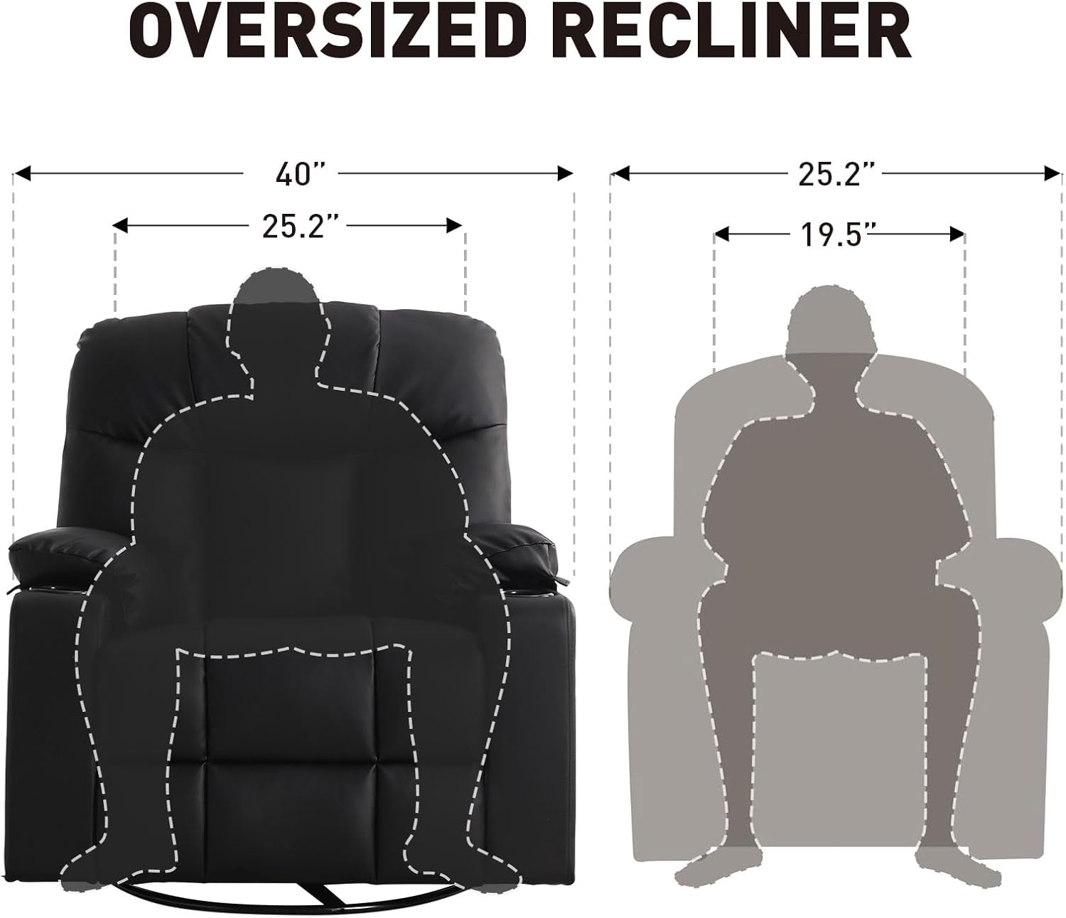 Bonzy Home Oversized Swivel Rocker Recliner, 40