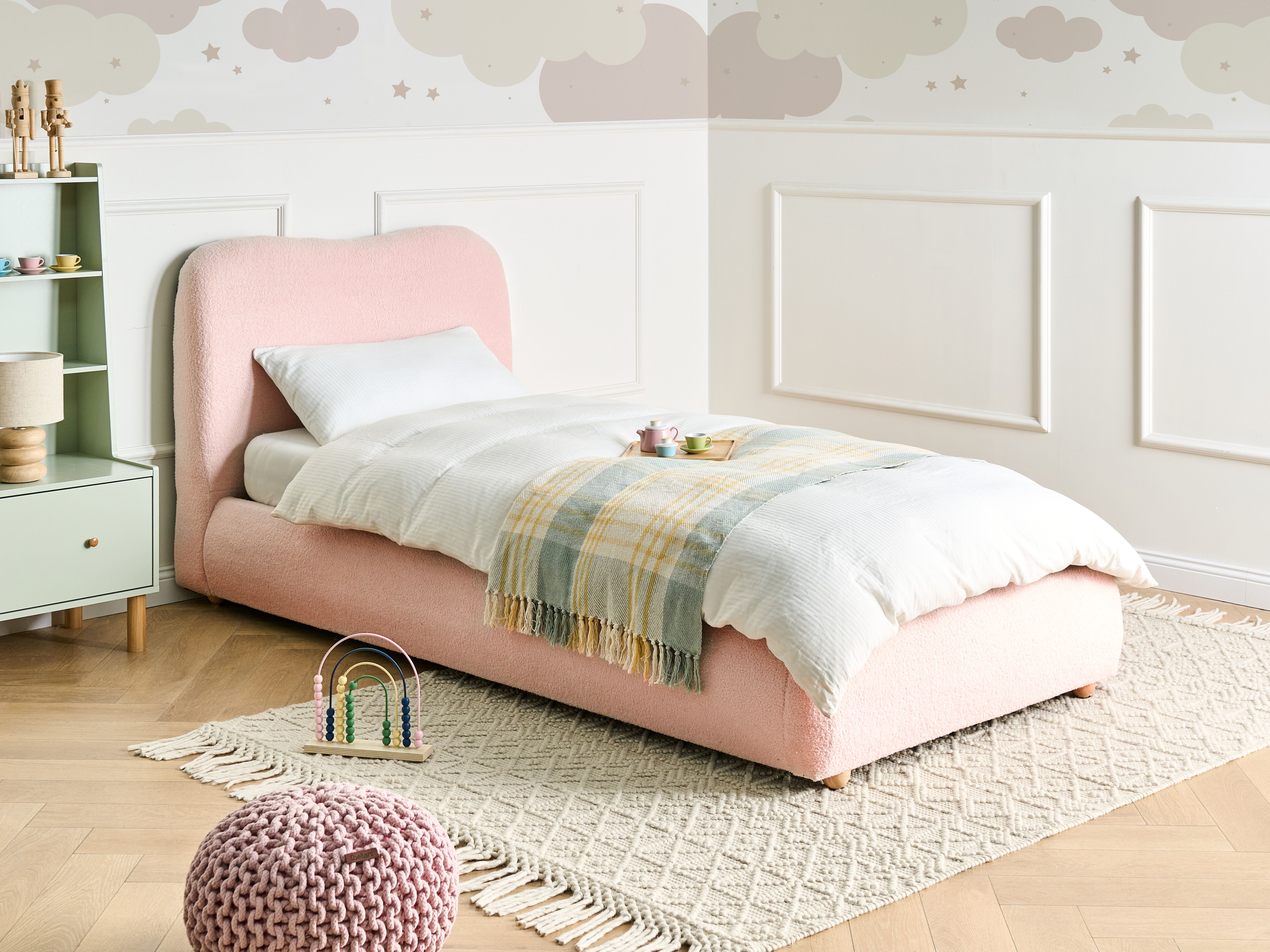 Ottoman Bed Boucle BLAGNAC 90 x 200 cm (EU Single) Pink