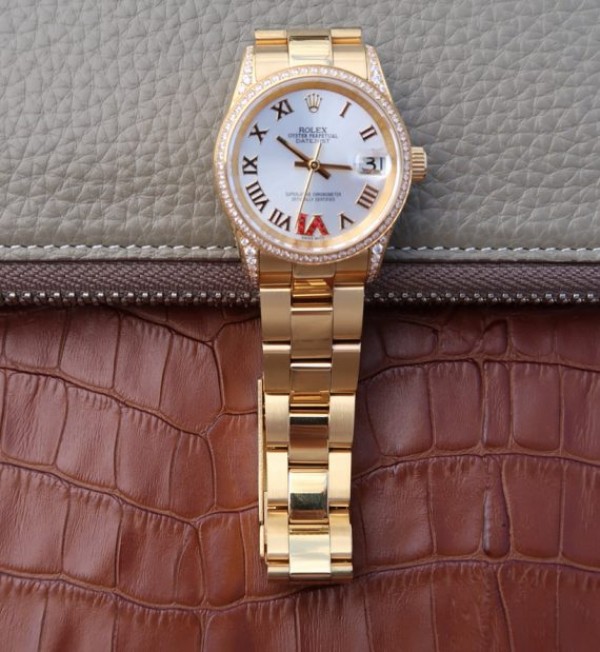 Replica Rolex DateJust 31mm Diamonds Bezel Roman Markers White Dial A2235 - Elite Watch Atelier