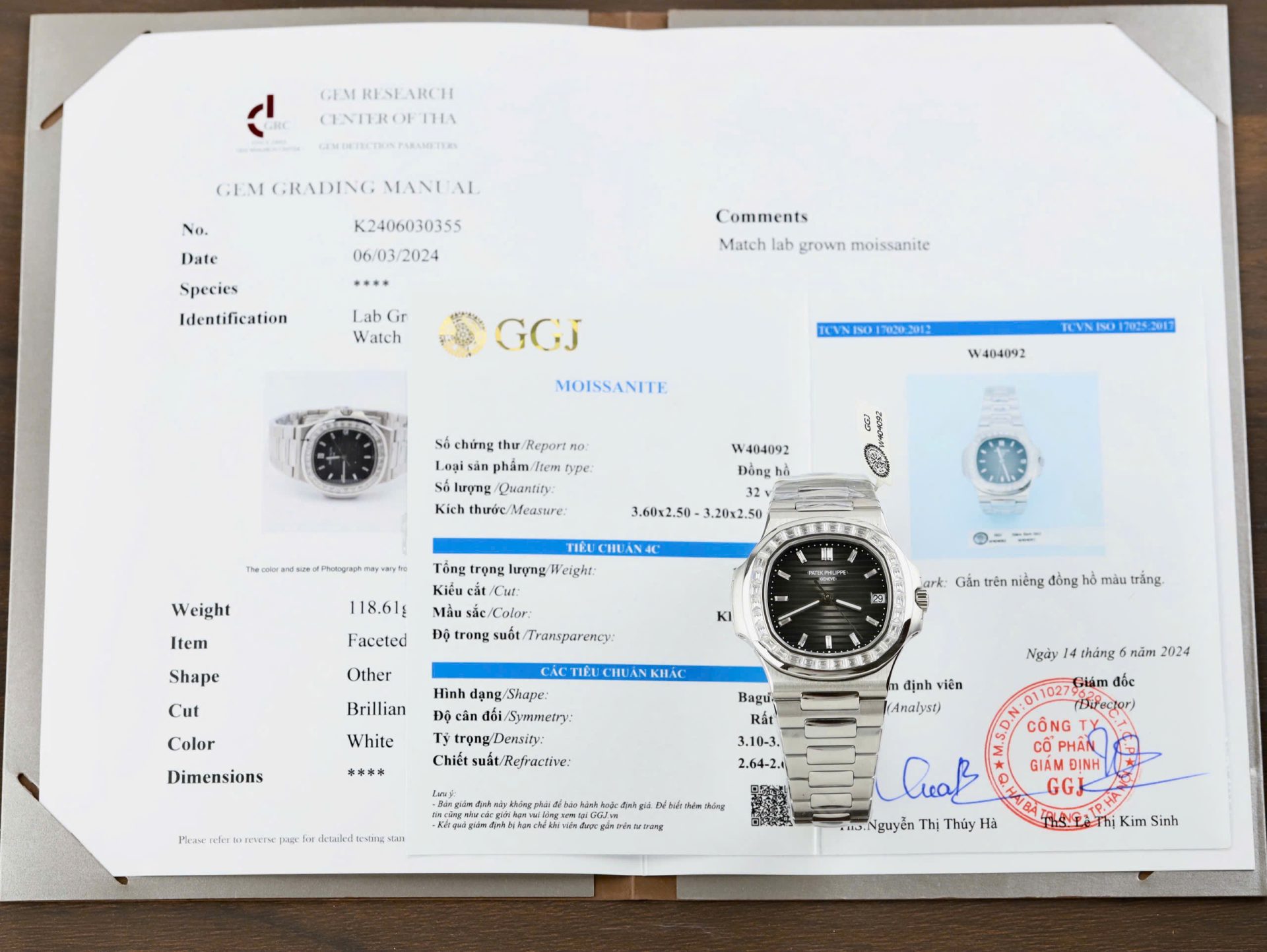 Patek Philippe Nautilus 5723 Gray Dial Imitation Watches Diamonds Moissanite Baguette Custom 40mm - Top club