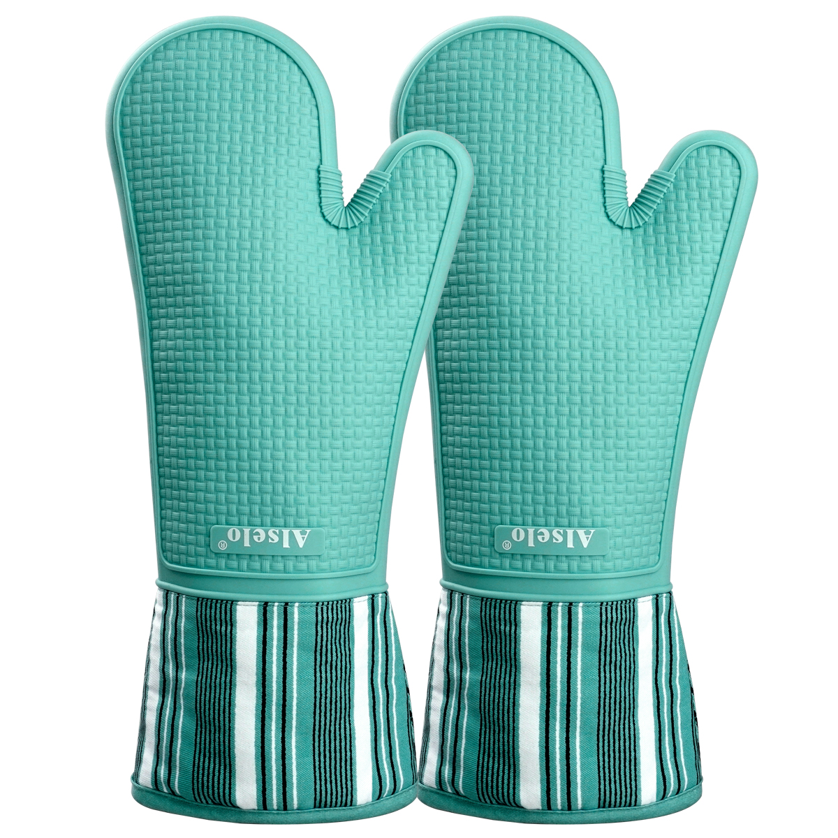 Meita Home's Pair Striped Purple Printed Oven Gloves Anti-Slip Silicone Cotton Heat-Resistant BBQ Mitts