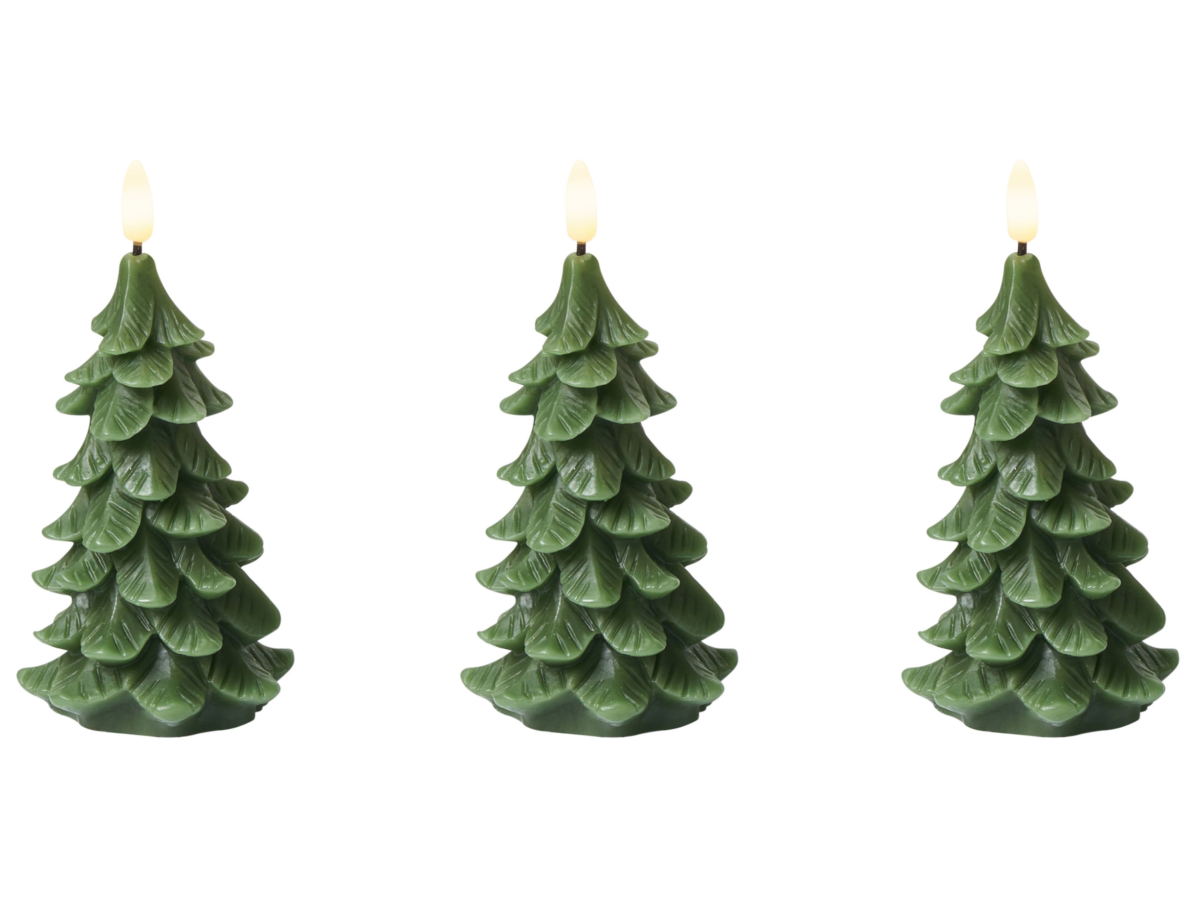 Set of 3 LED Candles VELOURA Christmas Tree 16 cm Green