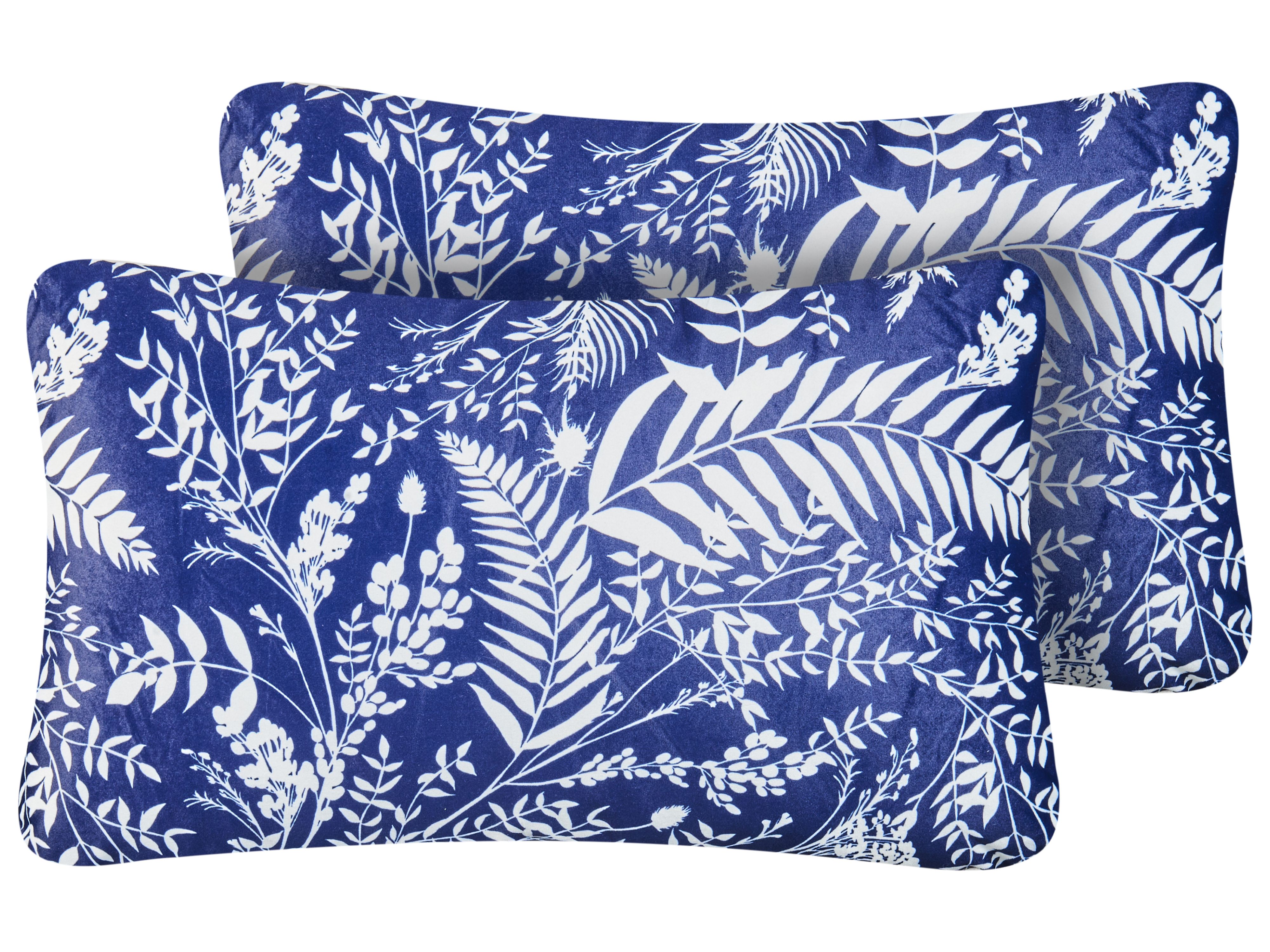 Set of 2 Outdoor Cushions GLIMMER Plant Pattern 30 x 50 cm Blue