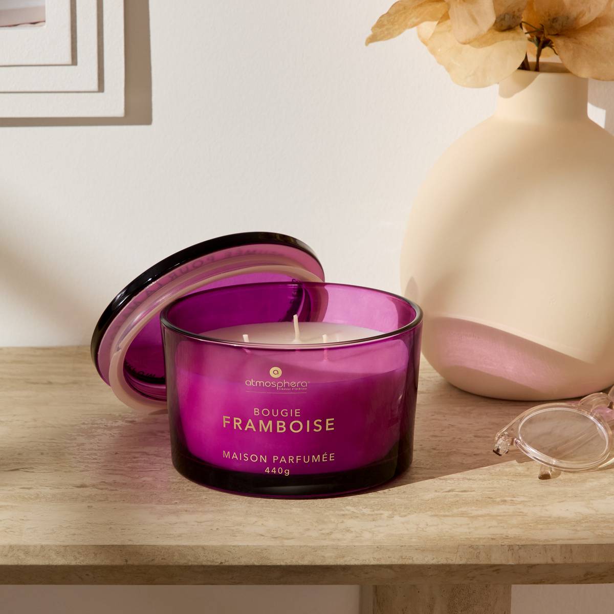 Scented Candle "Glowy" Fruity Scent, Raspberry, 440g