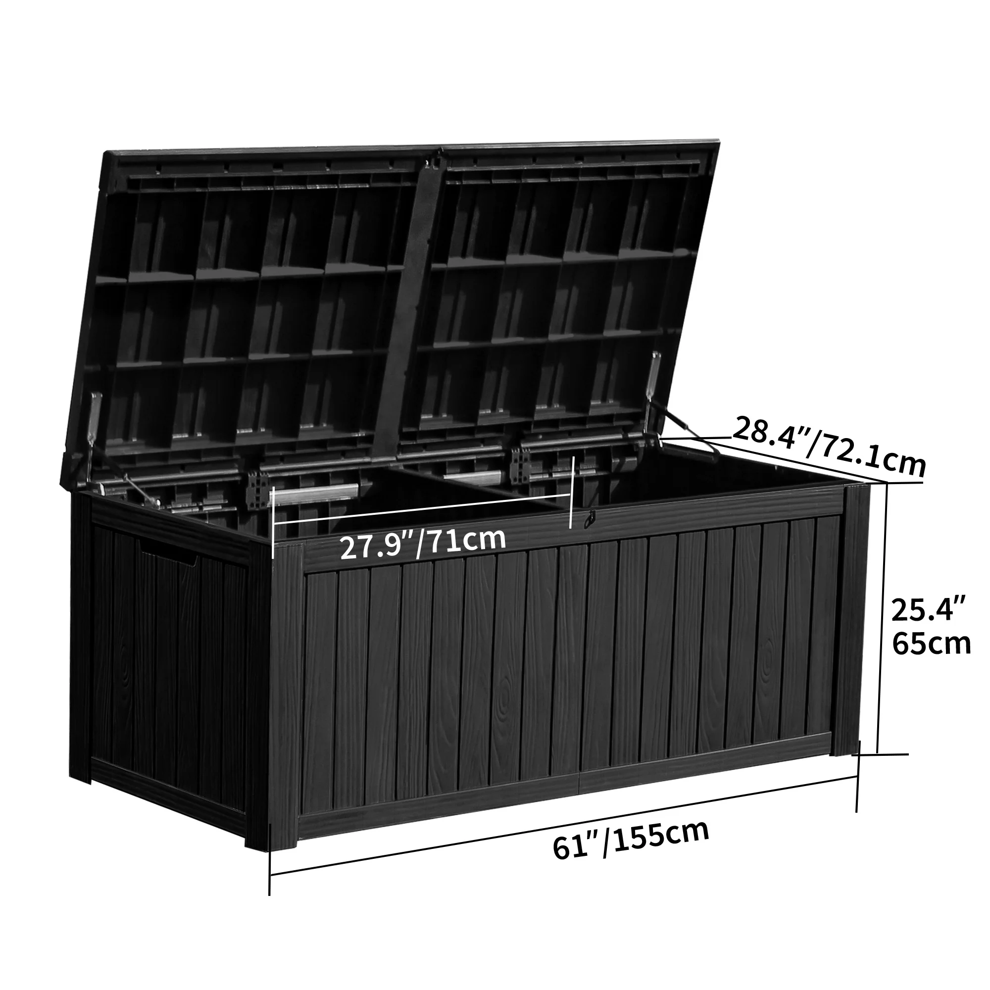 Uforic 150 Gallon Outdoor Storage Deck Box , Large Outdoor Storage Organized w/Divider,for Patio Furniture,Garden Tools, Black - Image 6