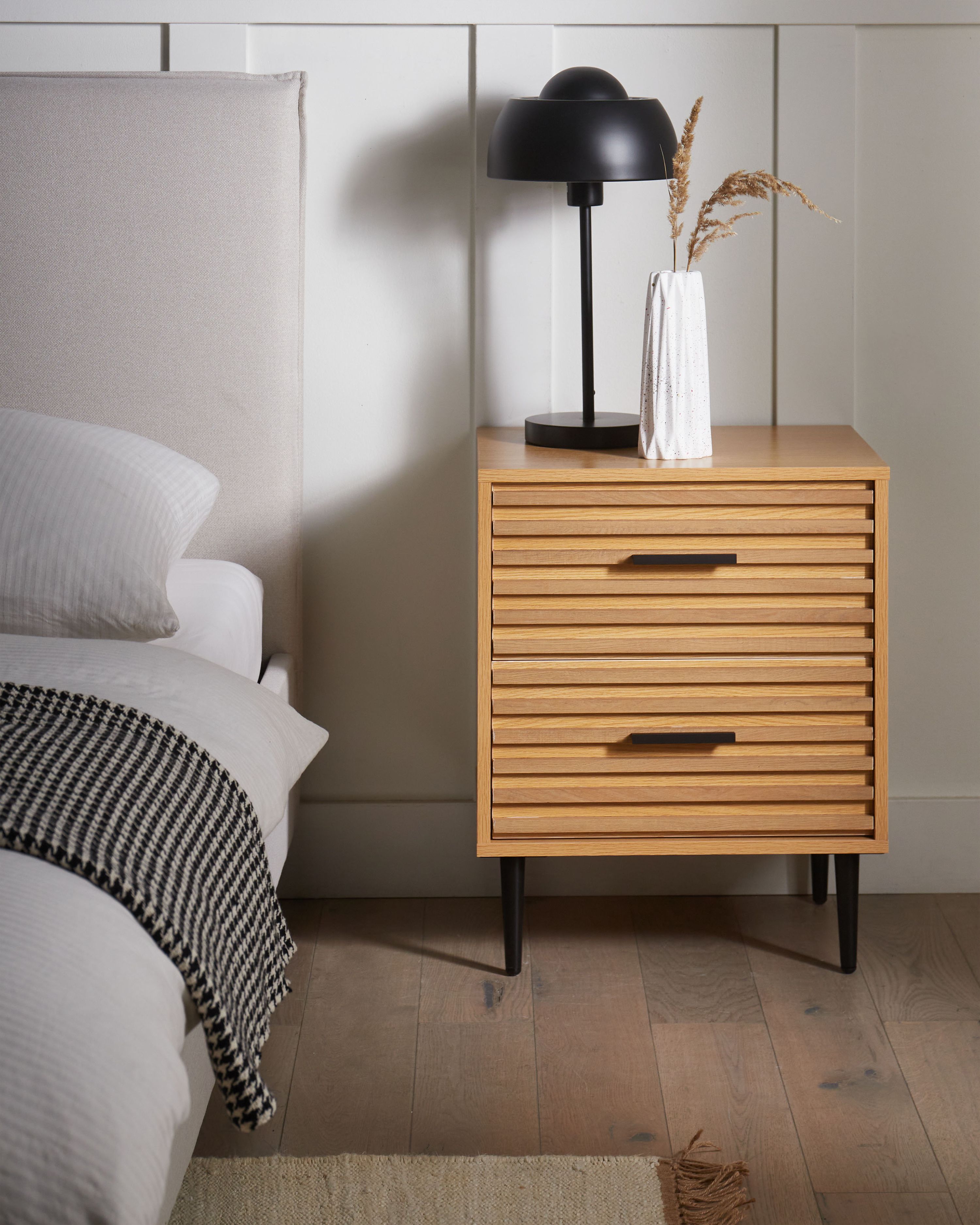 2 Drawer Bedside Table KEITH Light Brown