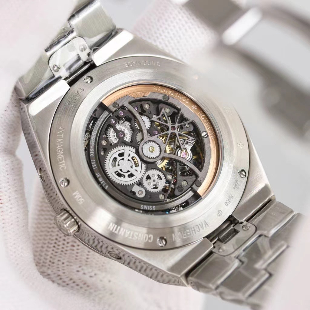 Fake Vacheron Constantin Replica Watch Overseas perpetual calendar ultra-thin skeleton Boutique Exclusive 41.5 MM WHITE GOLD 4300V/220G-B946(1:1 replica) - Elite Watch Atelier