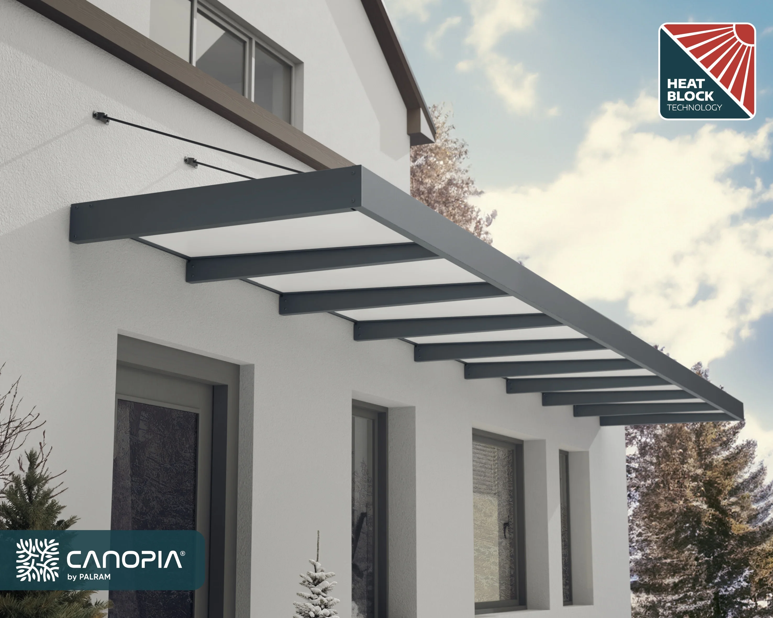 Palram - Canopia Sophia XL 2000 6' x 5' Acrylic Awning - Gray/Mist - Image 19