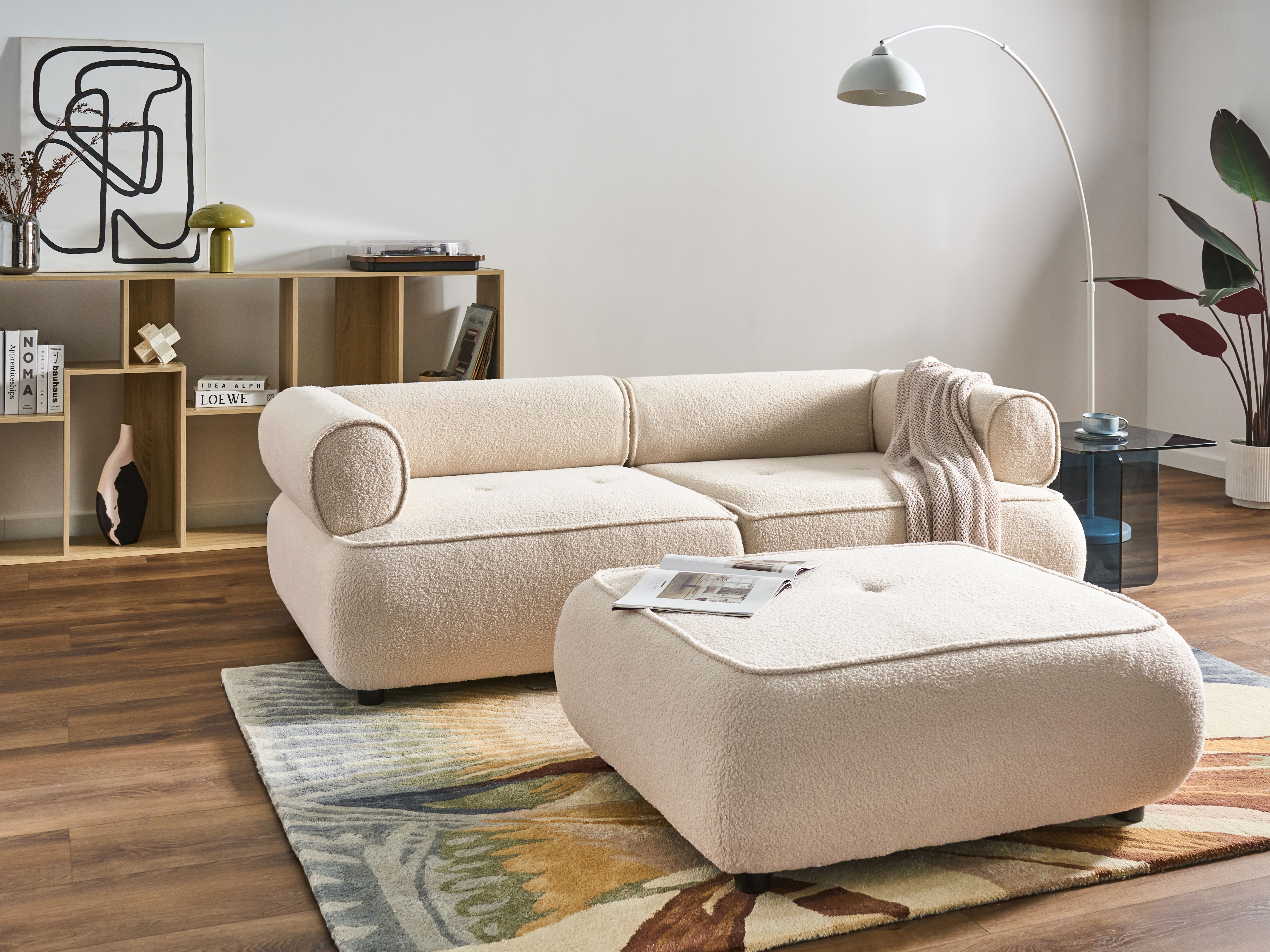 Sofa 3 Seater SALLA Boucle Off-White with Ottoman