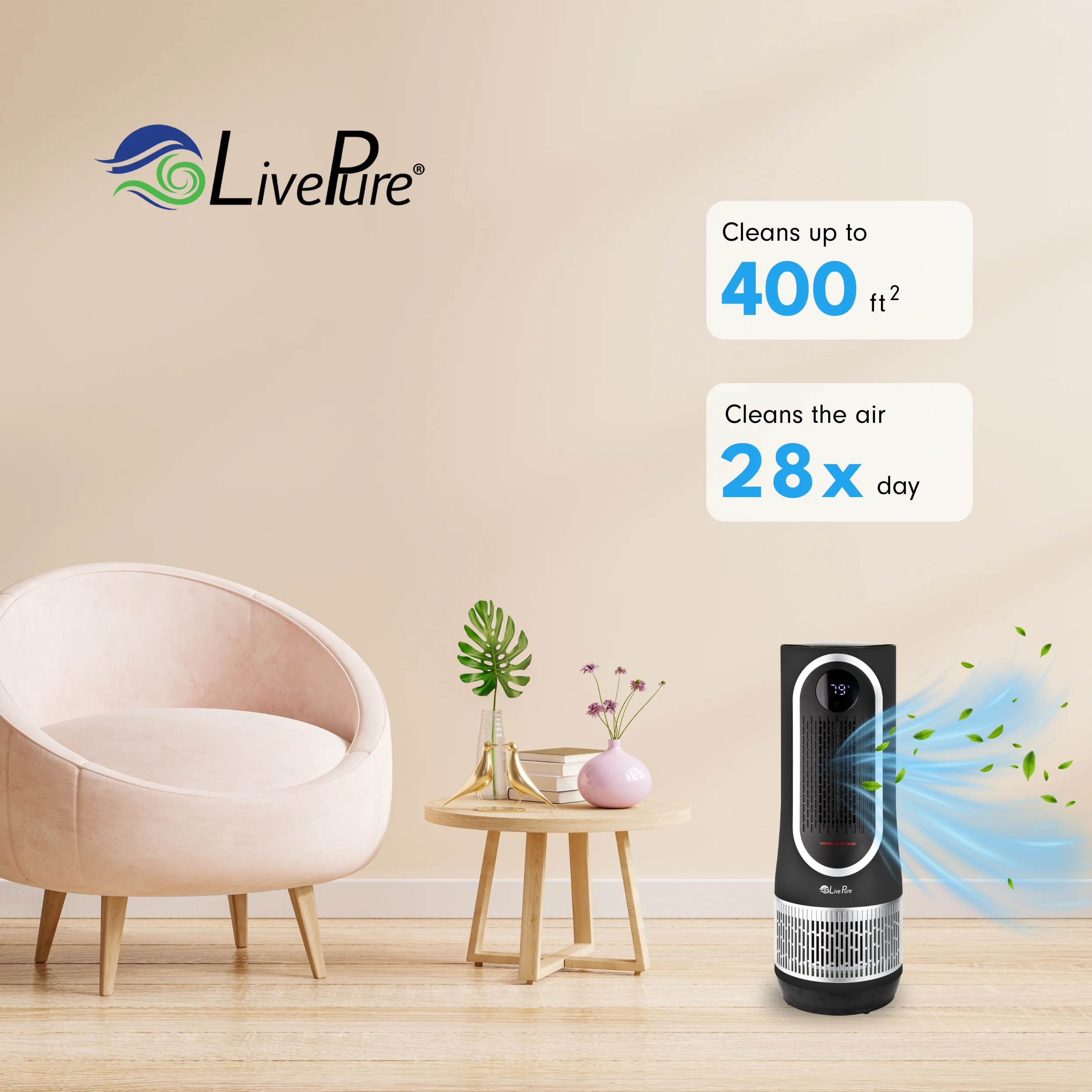 LivePure 3 in 1 Clean Heat Air Purifier/Fan & Heater. Denim Blue - Image 11