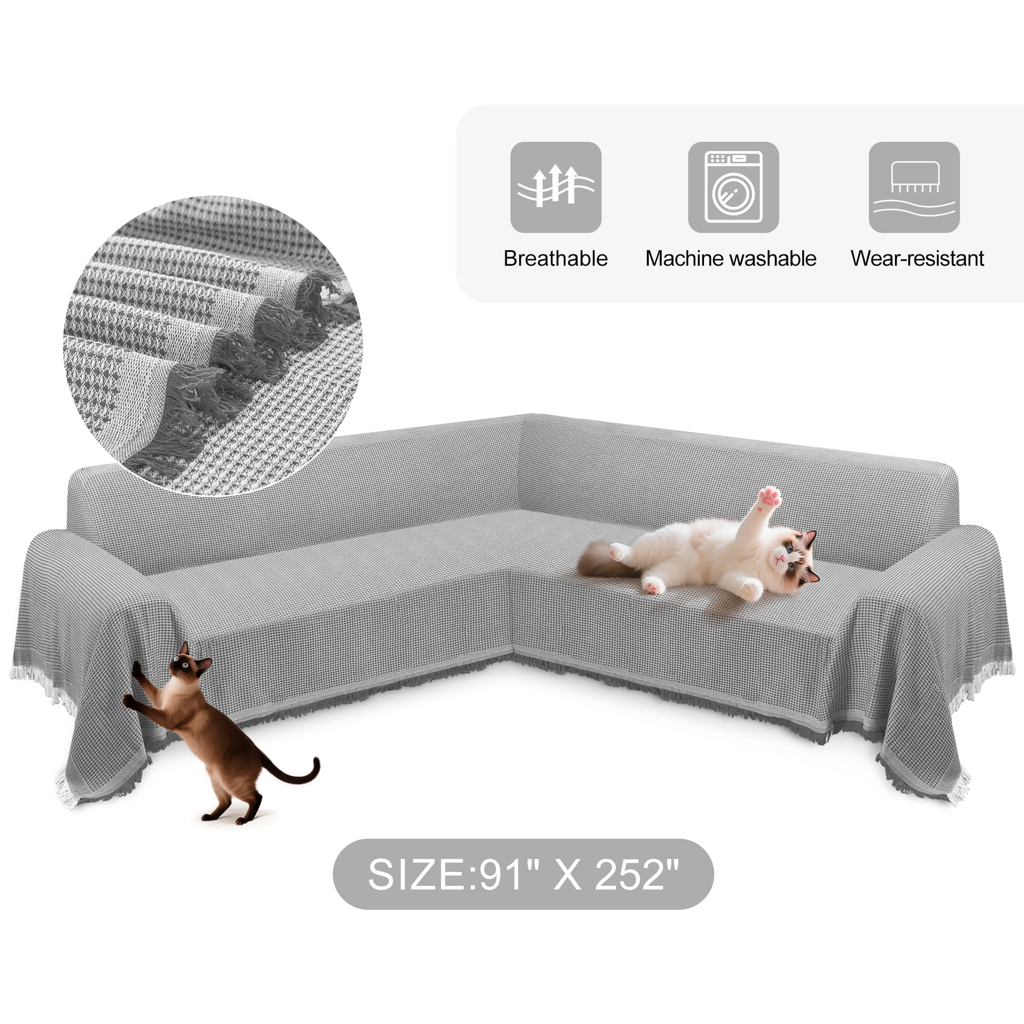 HDCAXKJ Washable L Shape Sofa Covers Reversible Sectional Couch Covers Corner Sofa Slipcovers Blankets Sofa Cover for Living Room Home Decor,91