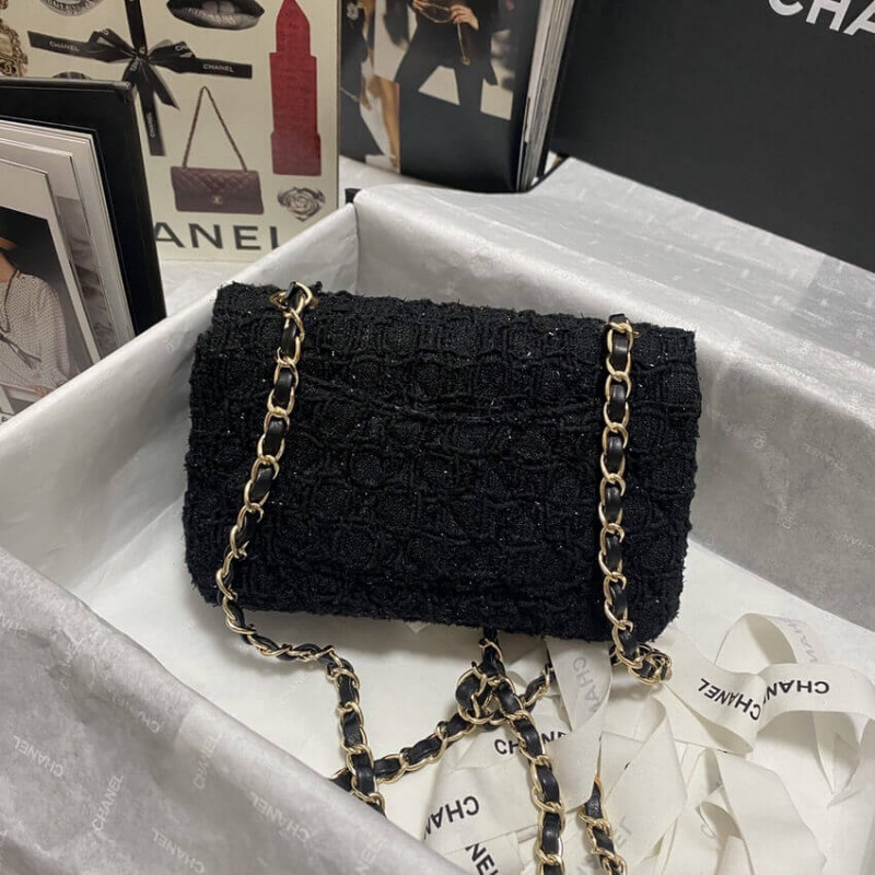 Replica Chanel 20Cm Classic Flap Bag In Black Tweed 11161:1High-quality replica