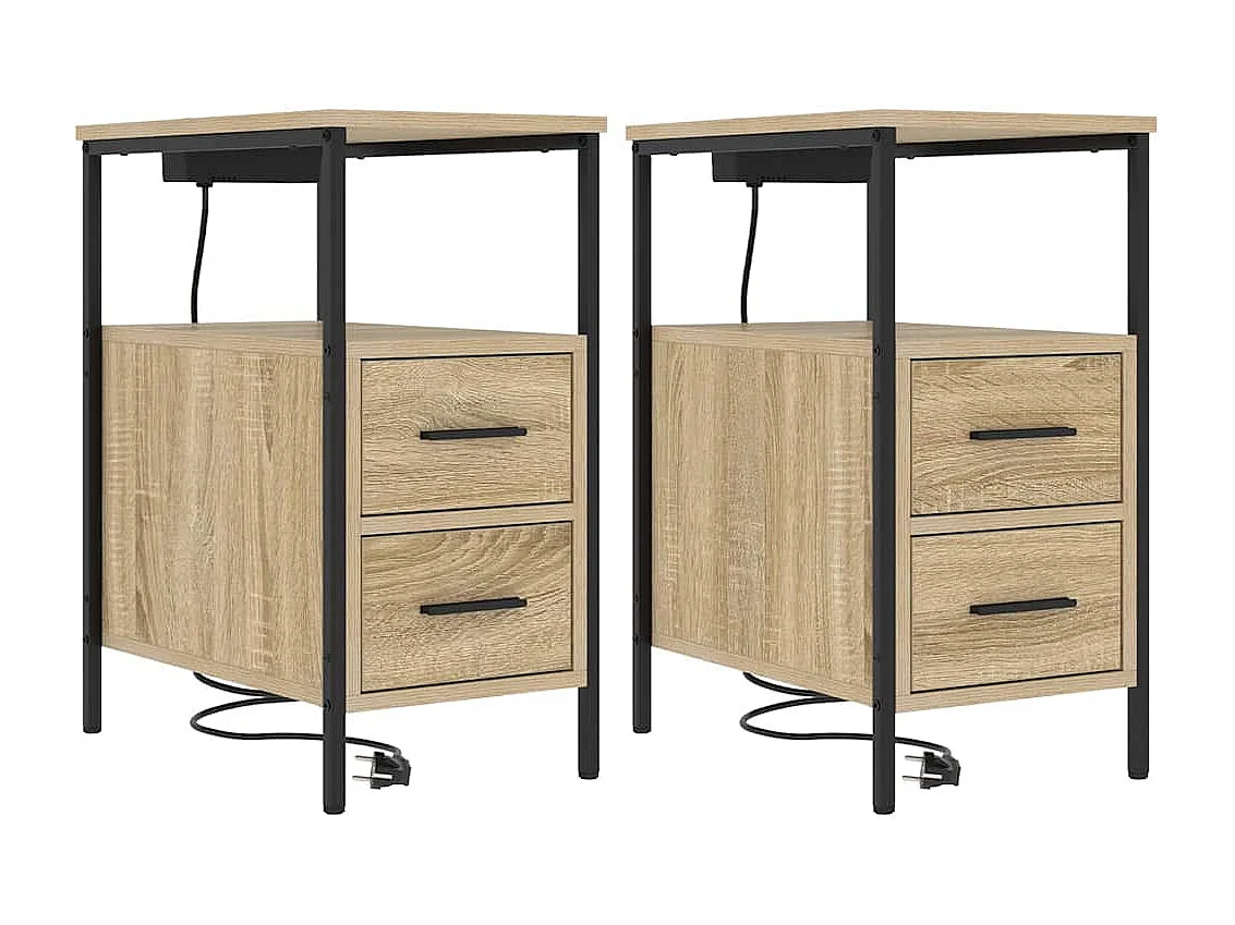 Lot de 2 Tables de chevet avec tiroir Chêne sonoma 30x48x61 cm