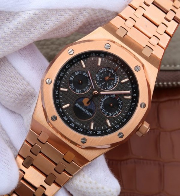 Replica Audemars Piguet JF Royal Oak 41mm 26574 RG Black Textured Dial A5134 - Elite Watch Atelier