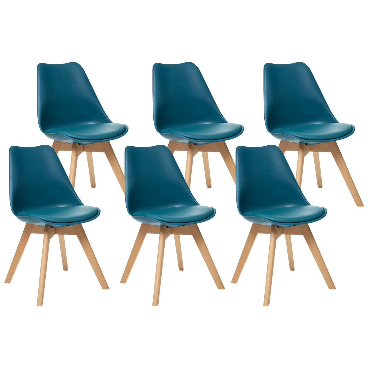 Set of 6 chairs "Baya" Beech, teal blue