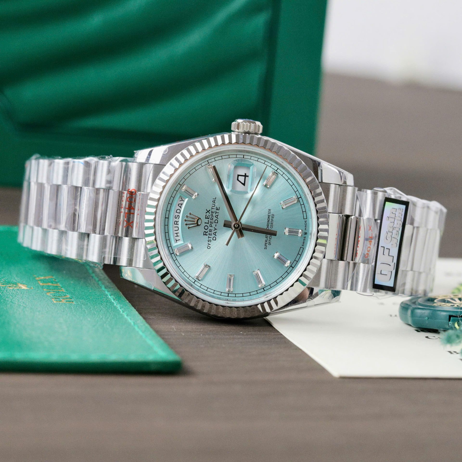 Rolex Day-Date 128236 Dial Ice Blue Replica Watch Weight 158gram QF Factory 36mm - Elite Watch Atelier