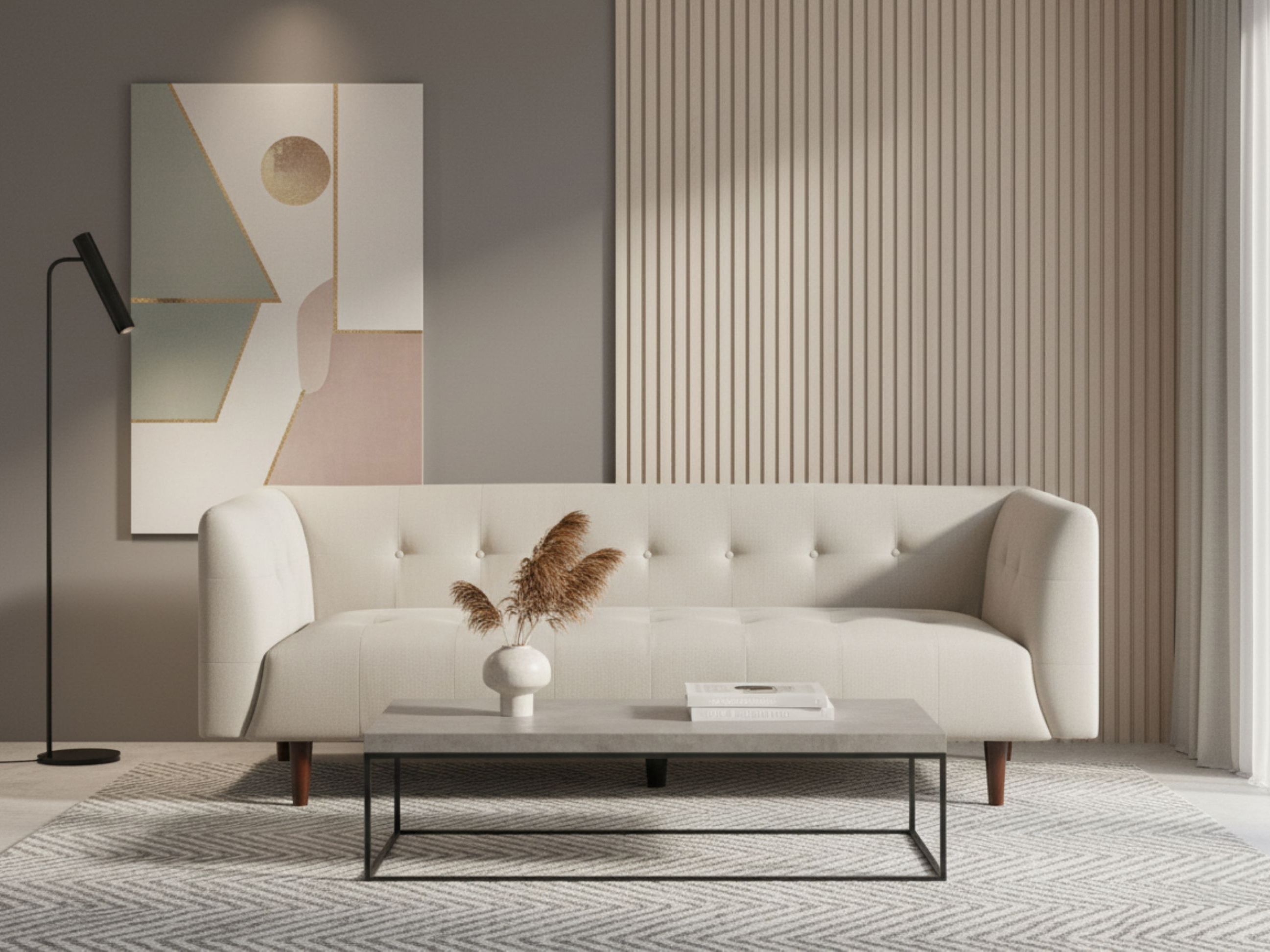 Sofa 3 Seater BYSKE Fabric Light Beige
