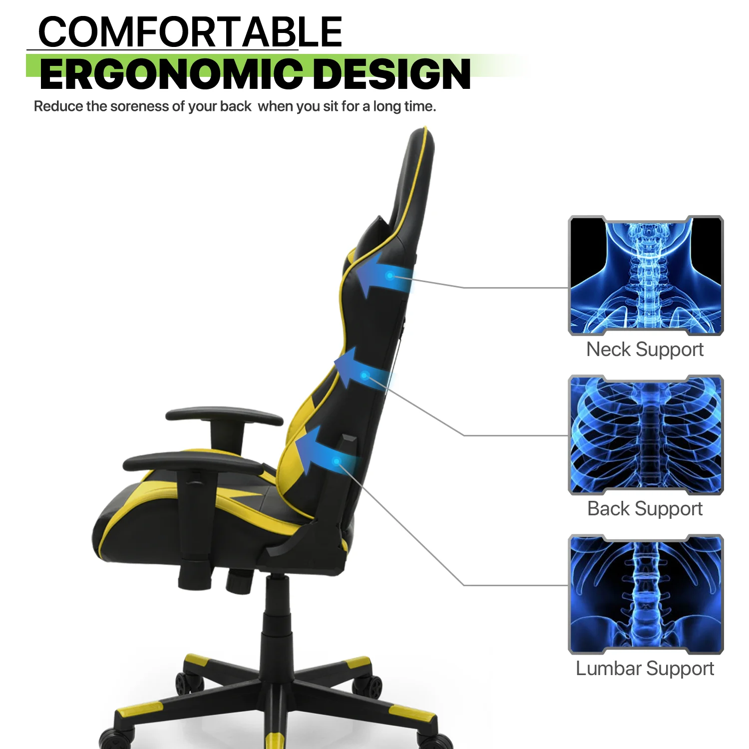 Magshion Ergonomic Gaming Chair, Comfortable Gaming Chair, Computer Chair Leather Desk Chair Adjustable Swivel Gaming Office Chair, Blue - Image 51