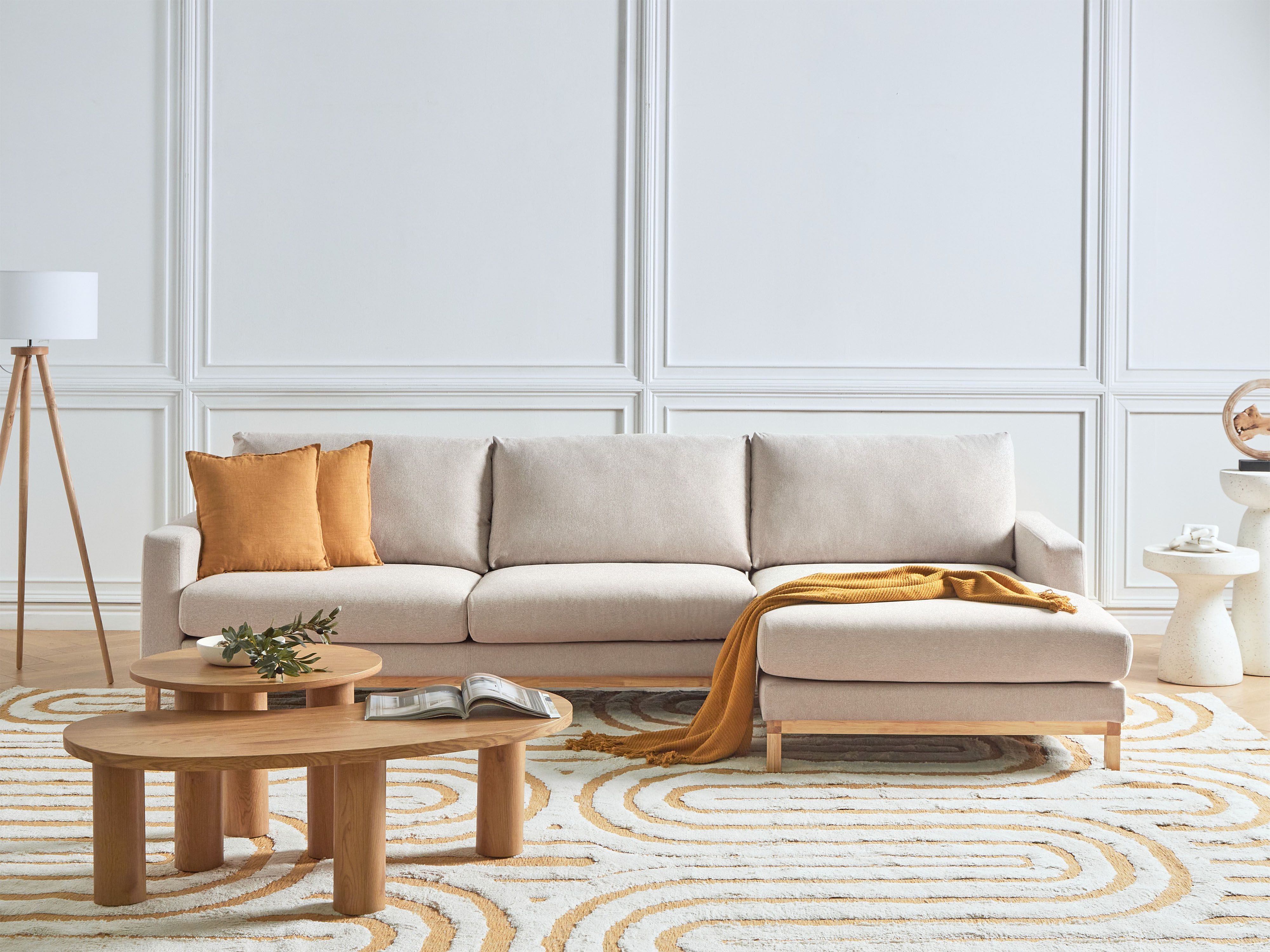 Corner Sofa 4 Seater SIGGARD Fabric Beige Left Hand