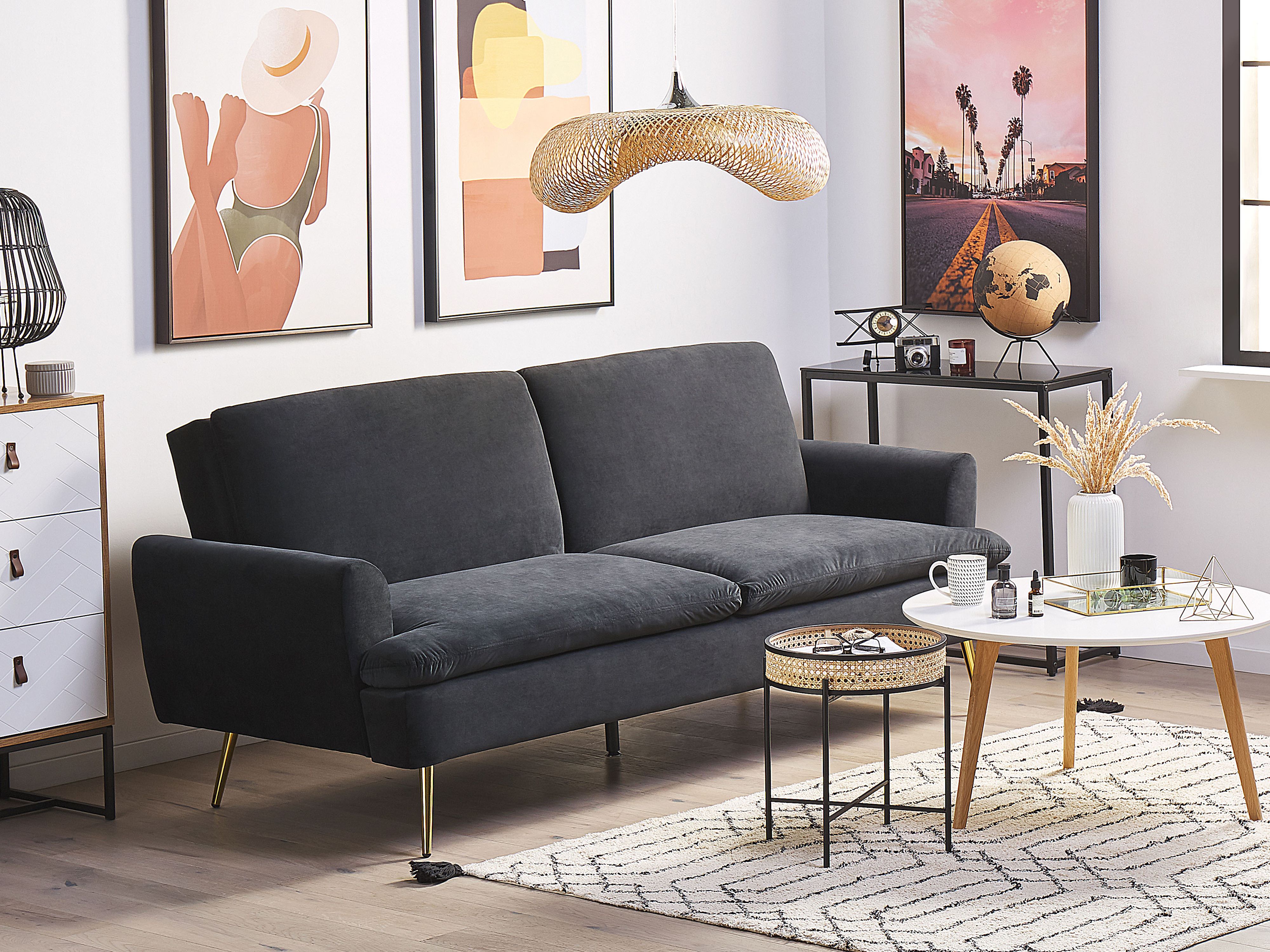 Sofa Bed 3 Seater VETTRE Velvet Black