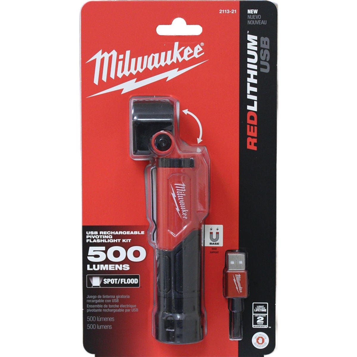 Milwaukee REDLITHIUM LED Aluminum USB Rechargeable Pivoting Flashlight