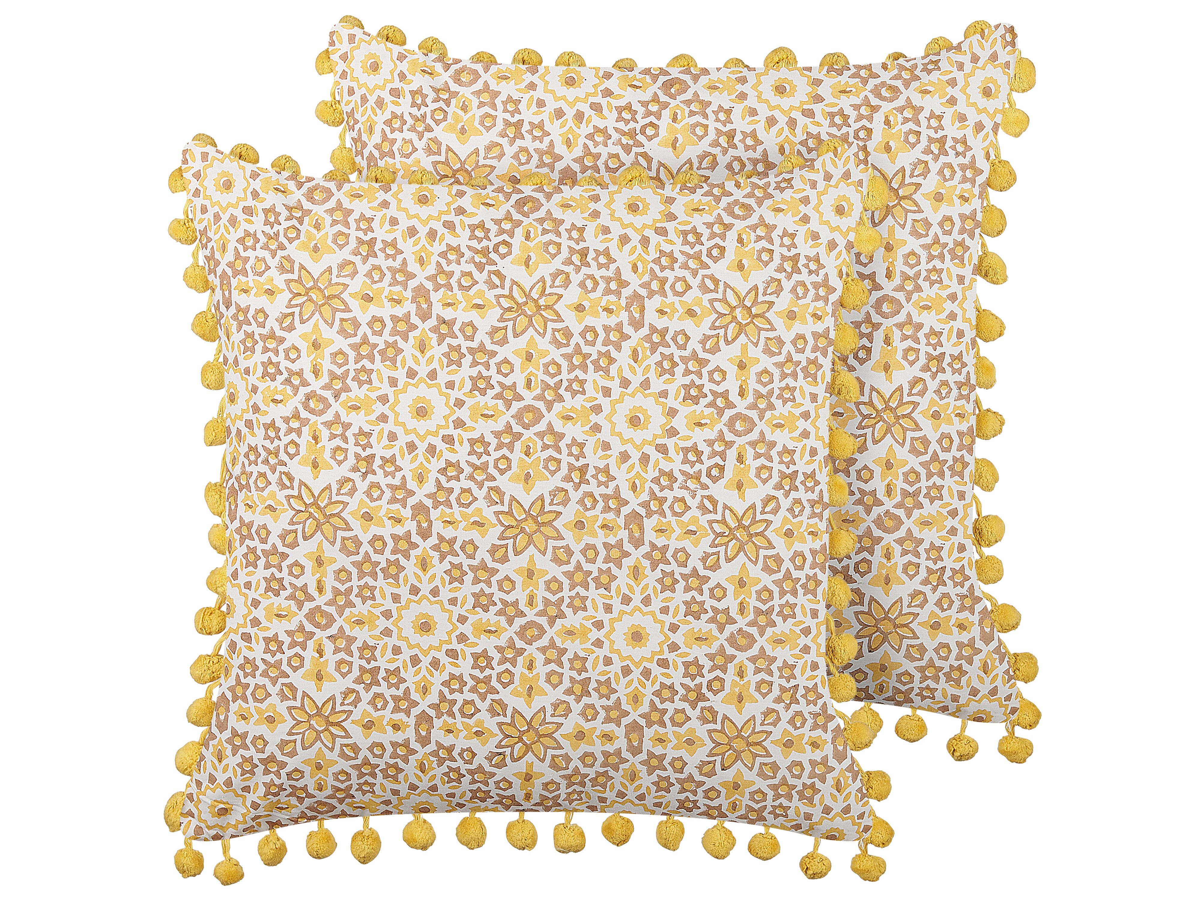 Set of 2 Decorative Cushions LYCROIS Cotton 45 x 45 cm Yellow Floral Pattern